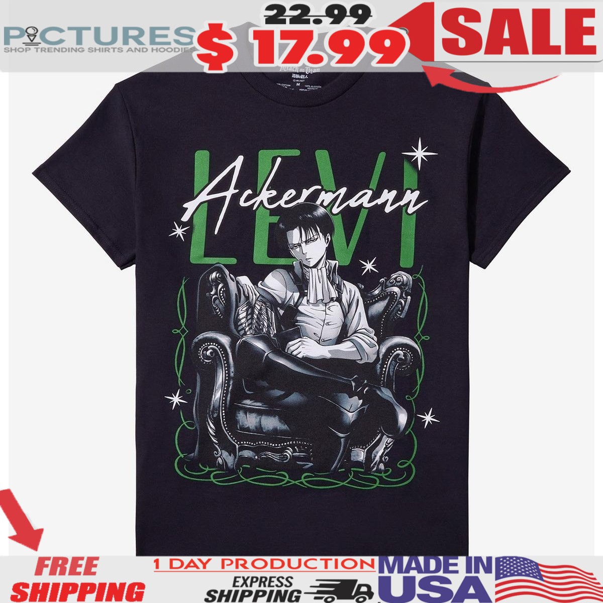 Attack On Titan Levi Chair Tonal Girls Anime Shirt