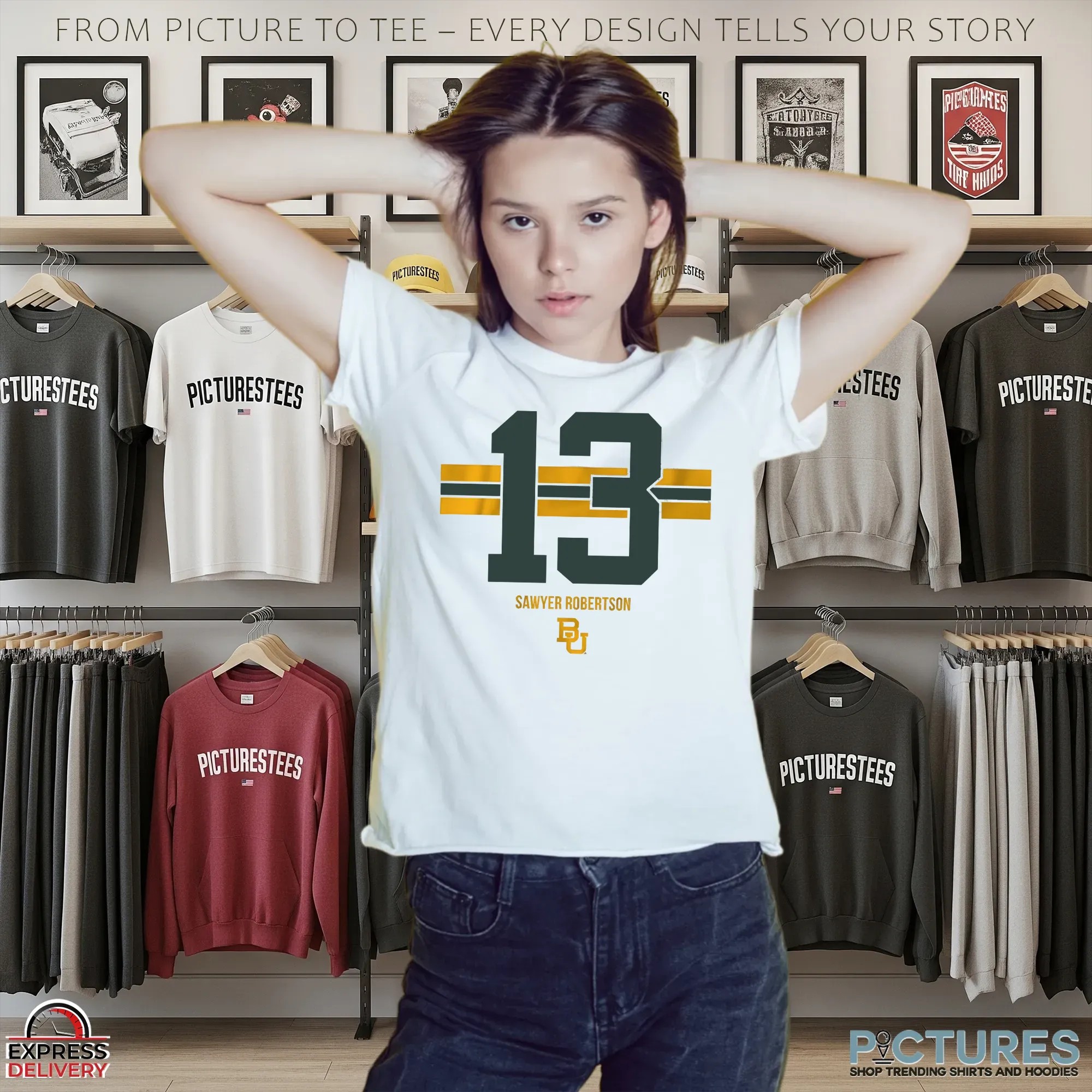 Baylor Football Sawyer Robertson 13 Stripe T Shirt
