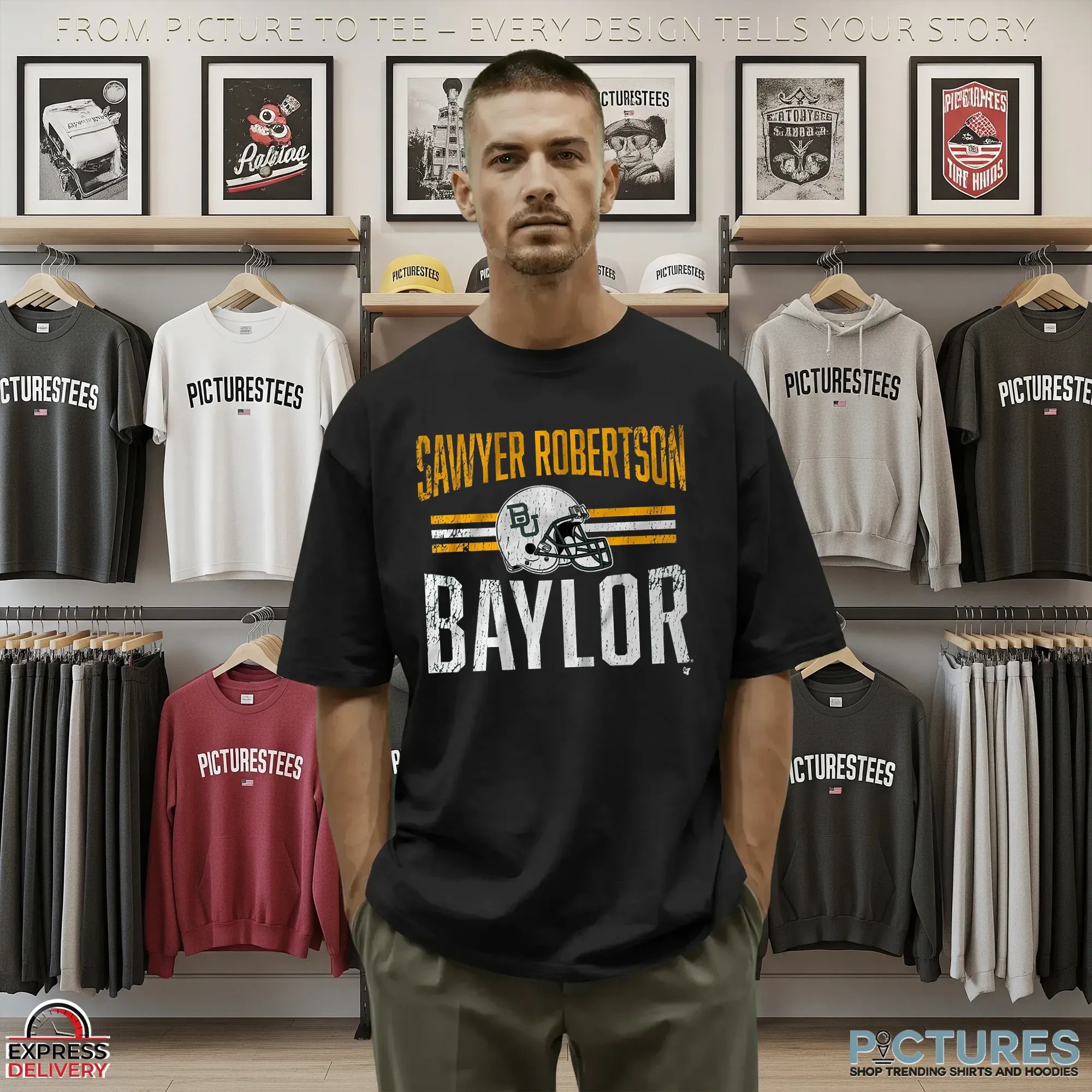 Baylor Football Sawyer Robertson Helmet Hero T Shirt