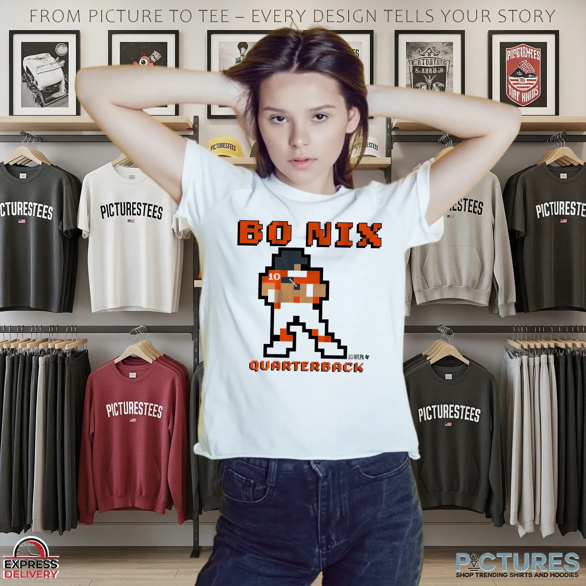 Bo Nix Quarterback Retro Baller Pixel Art T Shirt