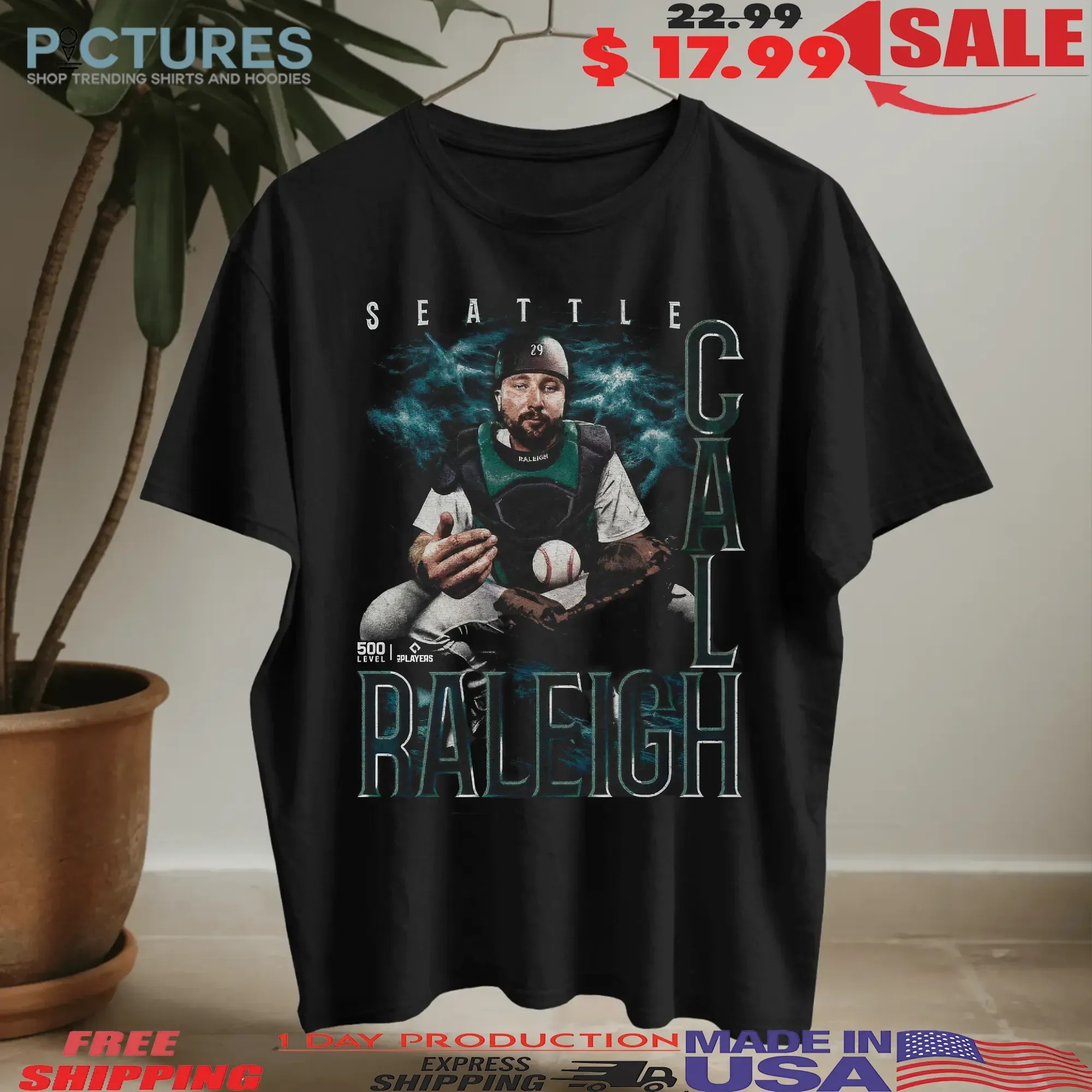 Cal Raleigh Seattle Grunge Graphic Portrait T Shirt