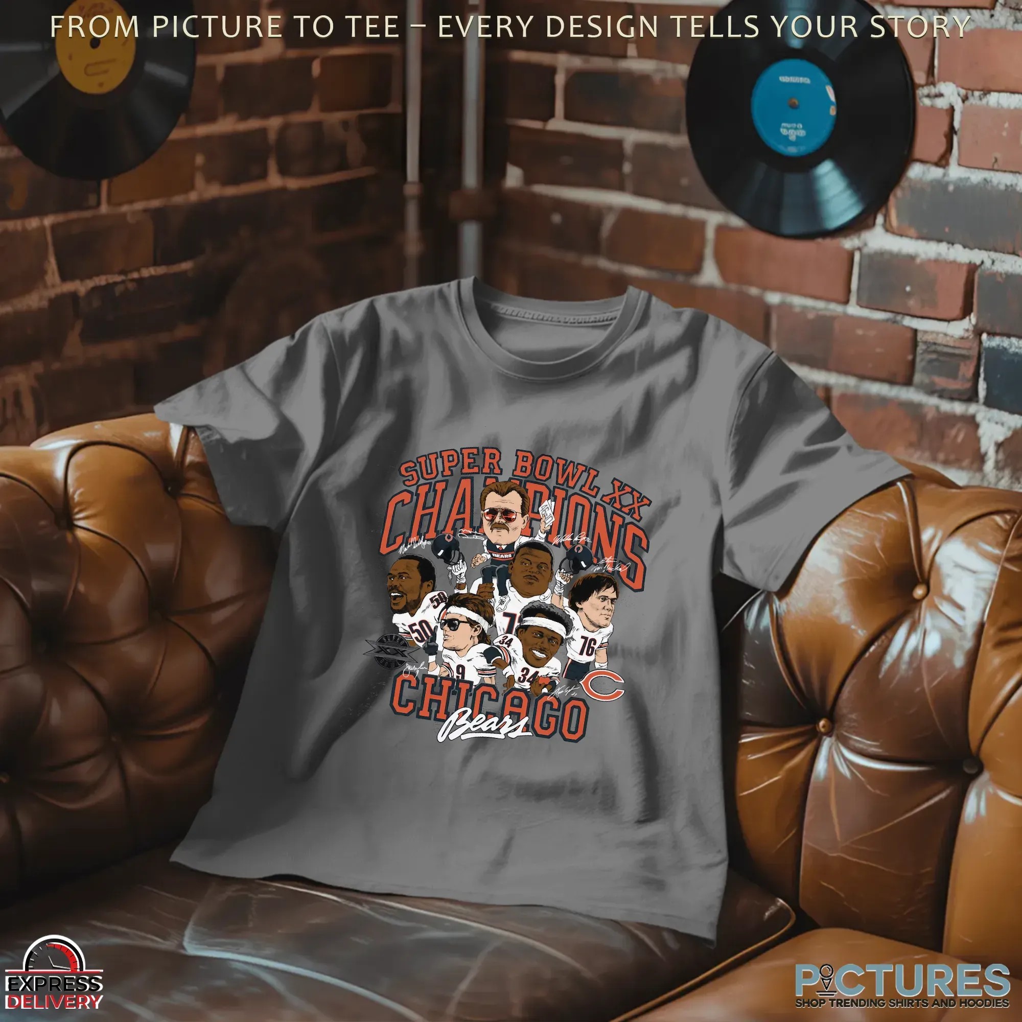 Chicago Bears Super Bowl XX Champions Caricature Signatures T-Shirts