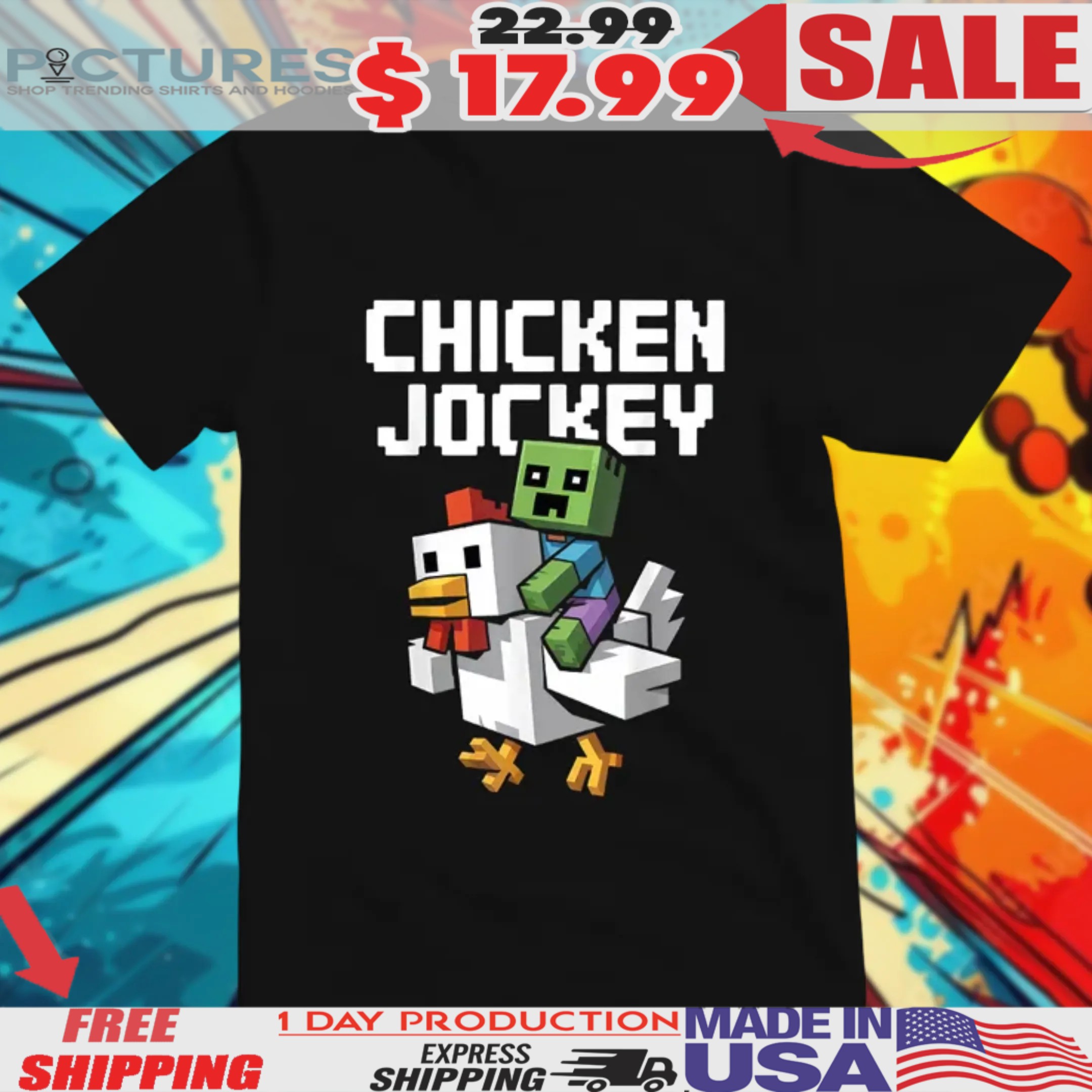 Chicken Jockey Minecraft Zombie Riding Chicken Shirt
