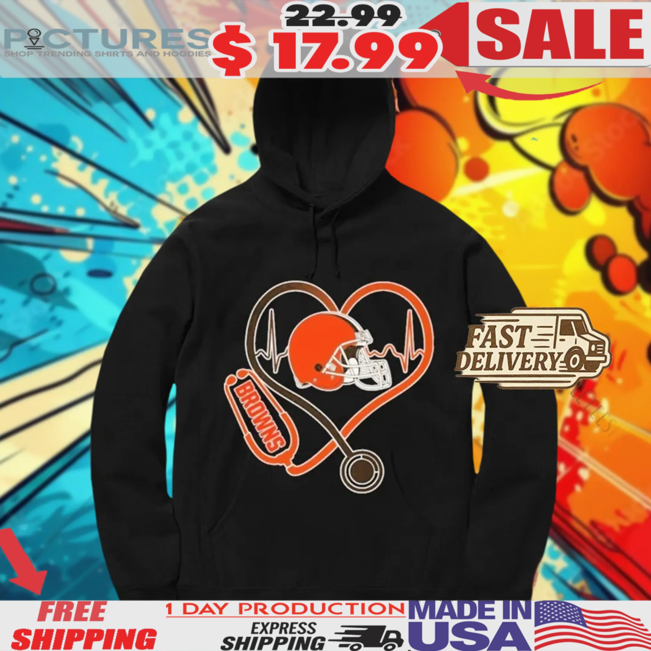 Cleveland Browns Caring Hearts Nurses Helmet Shirt	