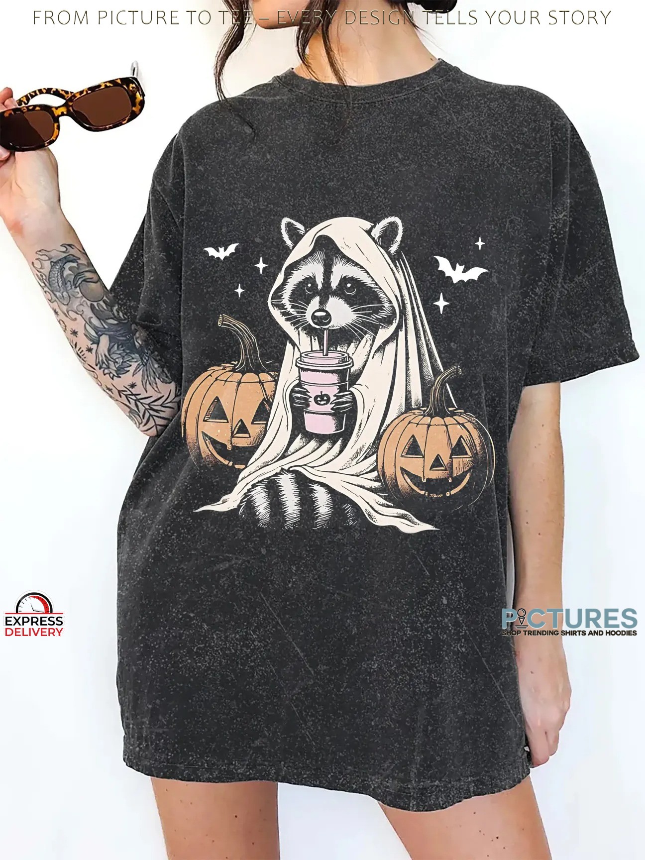 Cute Raccoon Ghost Pumpkin Halloween T Shirt