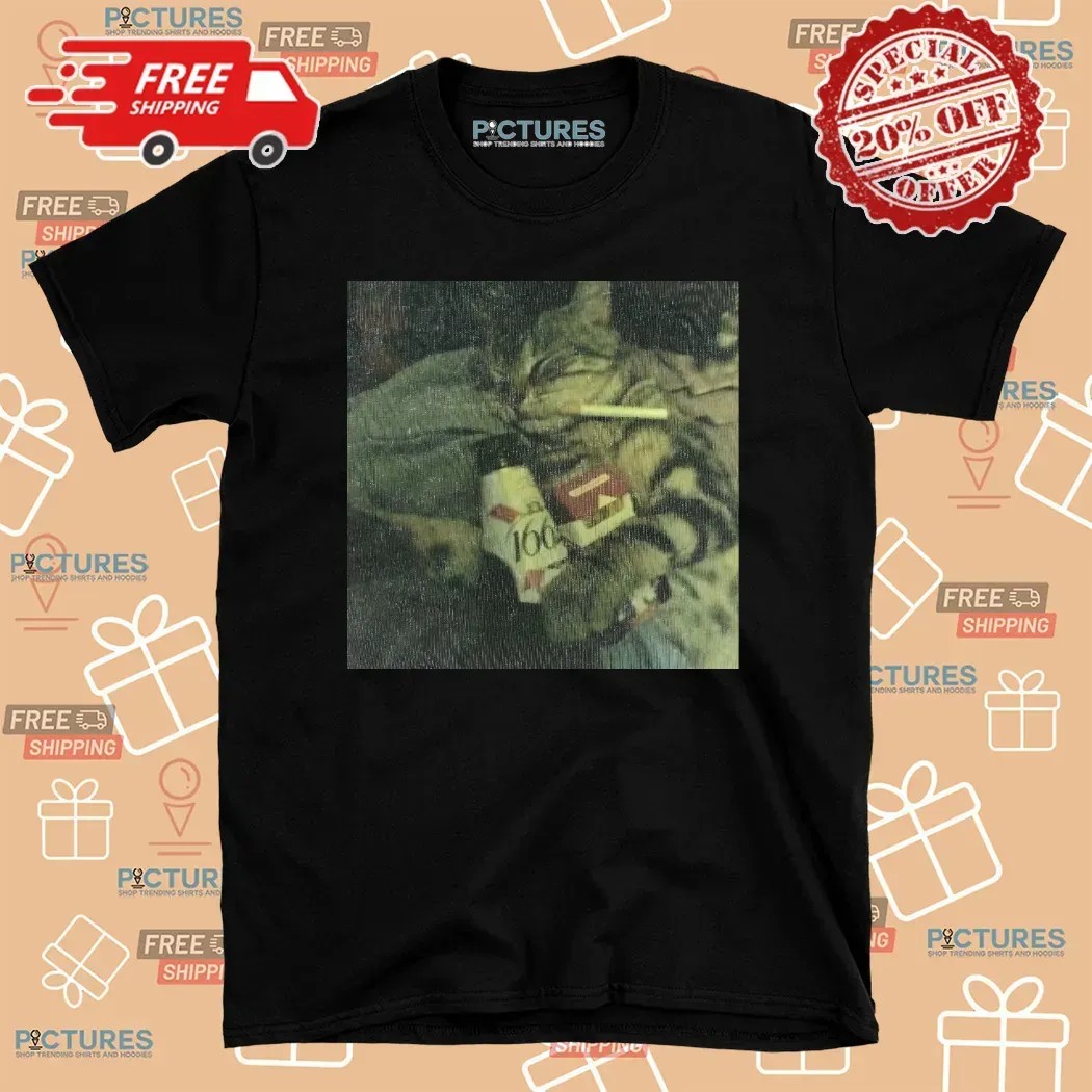 Drunk Cat Holding Beer And Cigarette Meme T Shirt