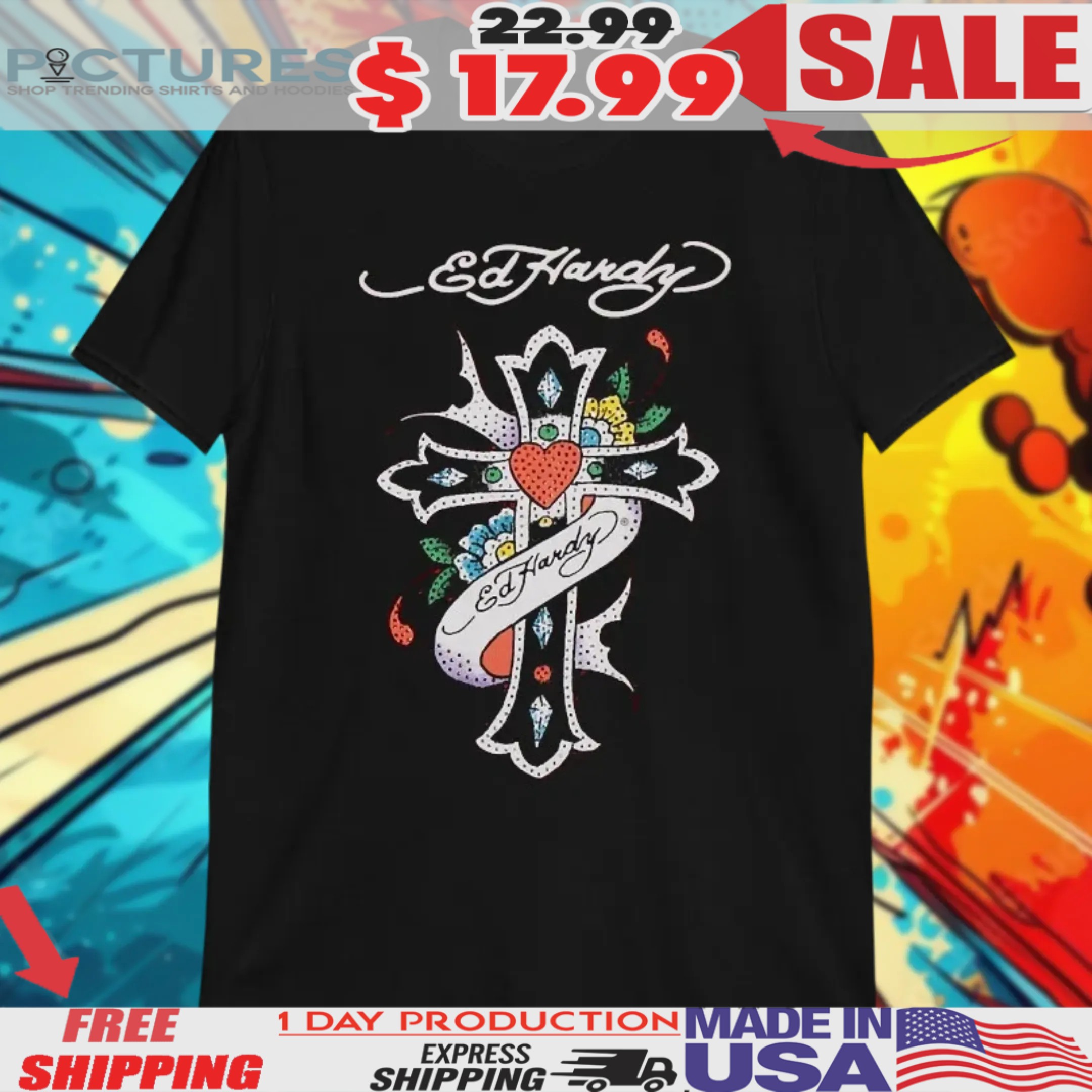 Ed Hardy Cross Rhinestone 2025 Shirt