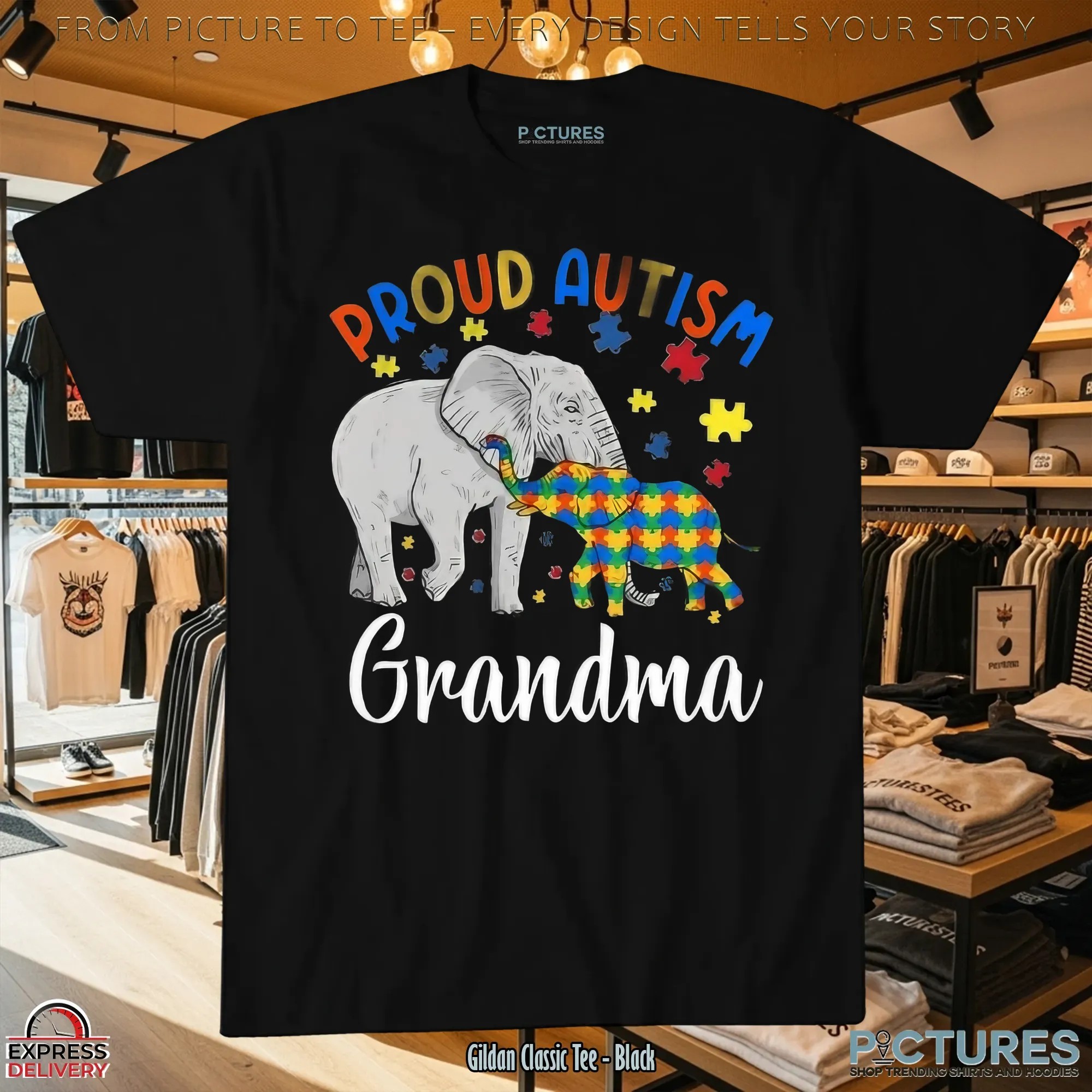 Elephant Proud Autism Grandma T Shirt