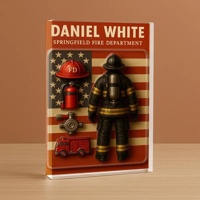 Firefighter Dad Husband Custom Acrylic Action Figure Block Plaque