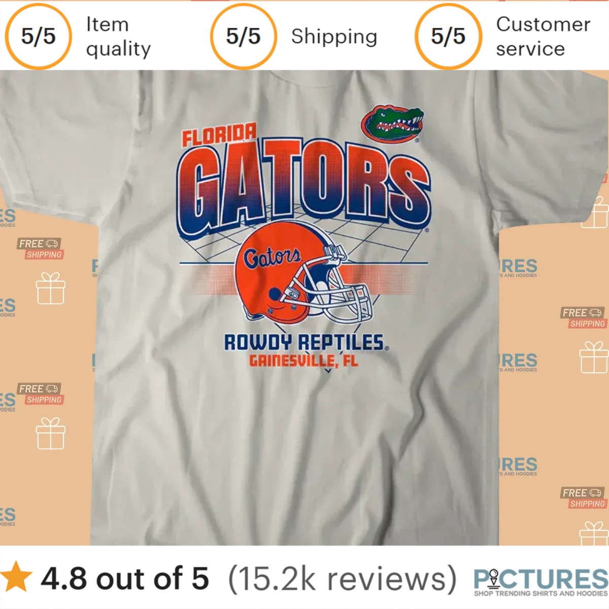 Florida Gator Football Rowdy Reptiles Gainesville Florida Helmet Grid T Shirt