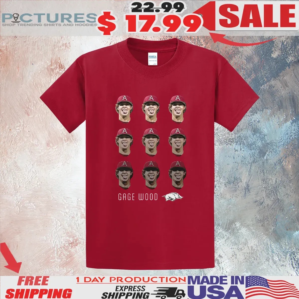 Gage Wood Arkansas Razorbacks Tongue Out T Shirt