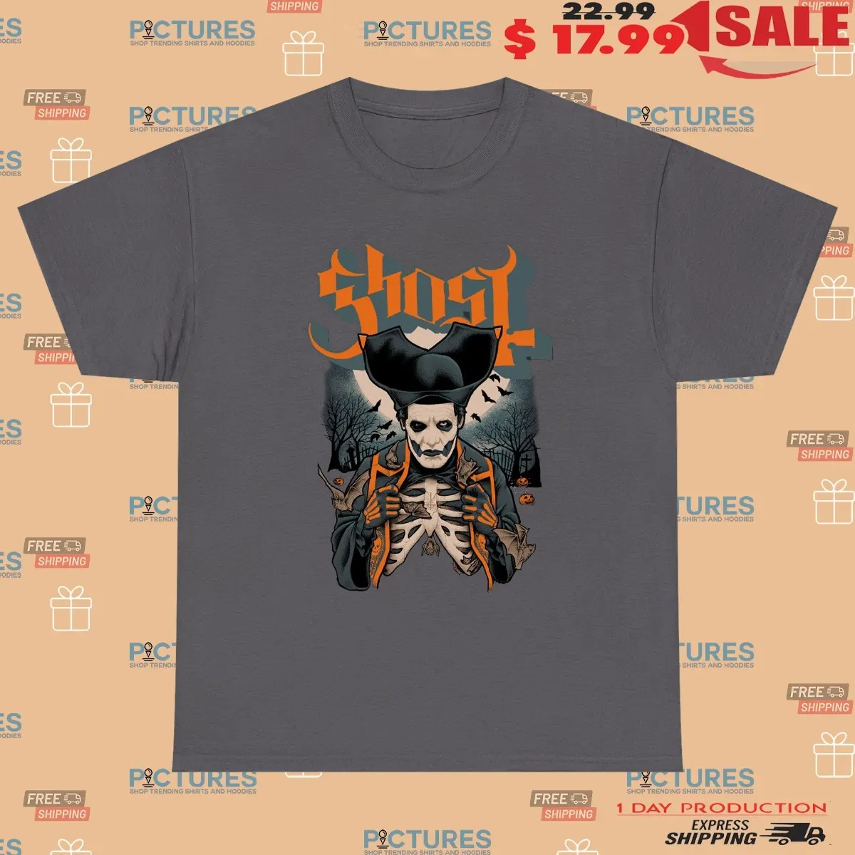 Ghost Ribs and Bats Band Halloween T Shirt