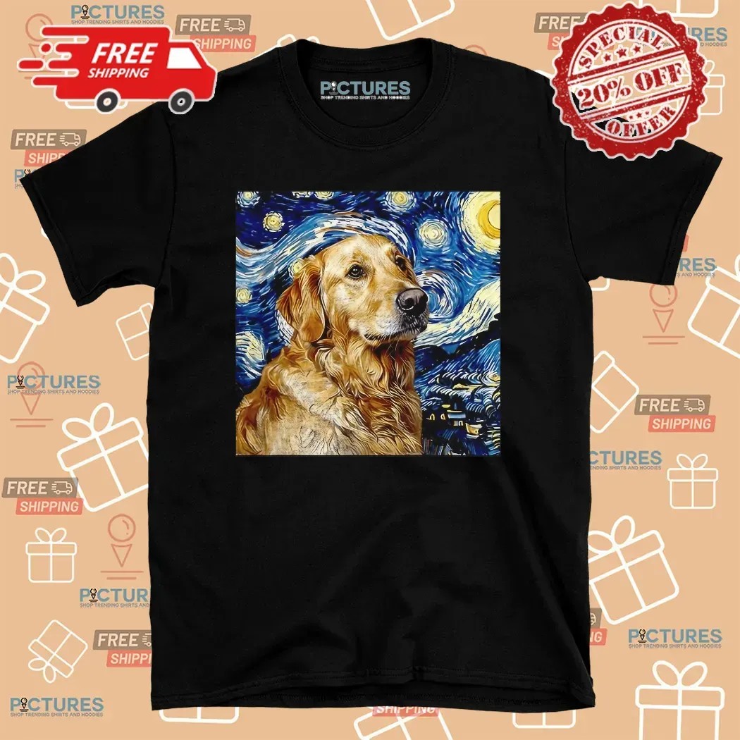 Golden Retriever Starry Night Van Gogh T Shirt