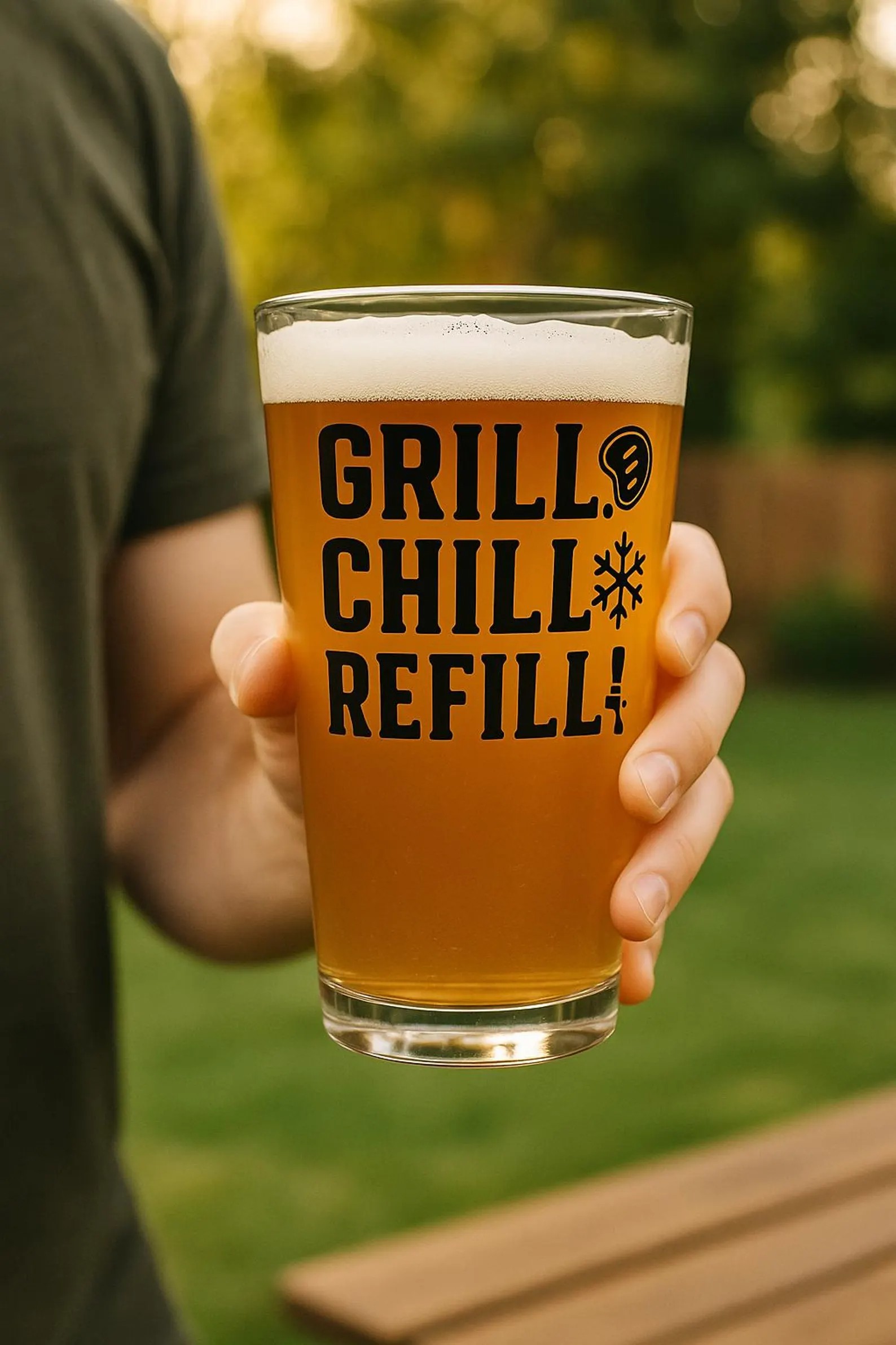 Grill Chill Refill Beer Lovers Father's Day Pint Glass 3 Grill Chill Refill Beer Lovers Father's Day Pint Glass