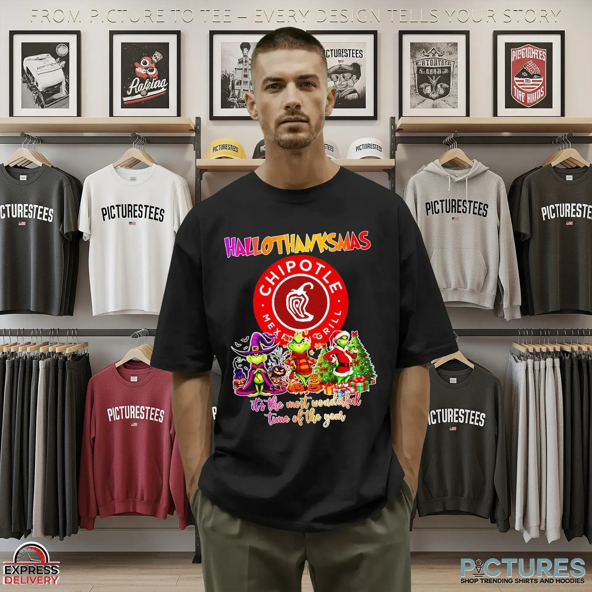 Grinch Chipotle Hallothanksmas It's The Most Wonderful Time Of The Year Halloween Christmas Mashup T Shirt