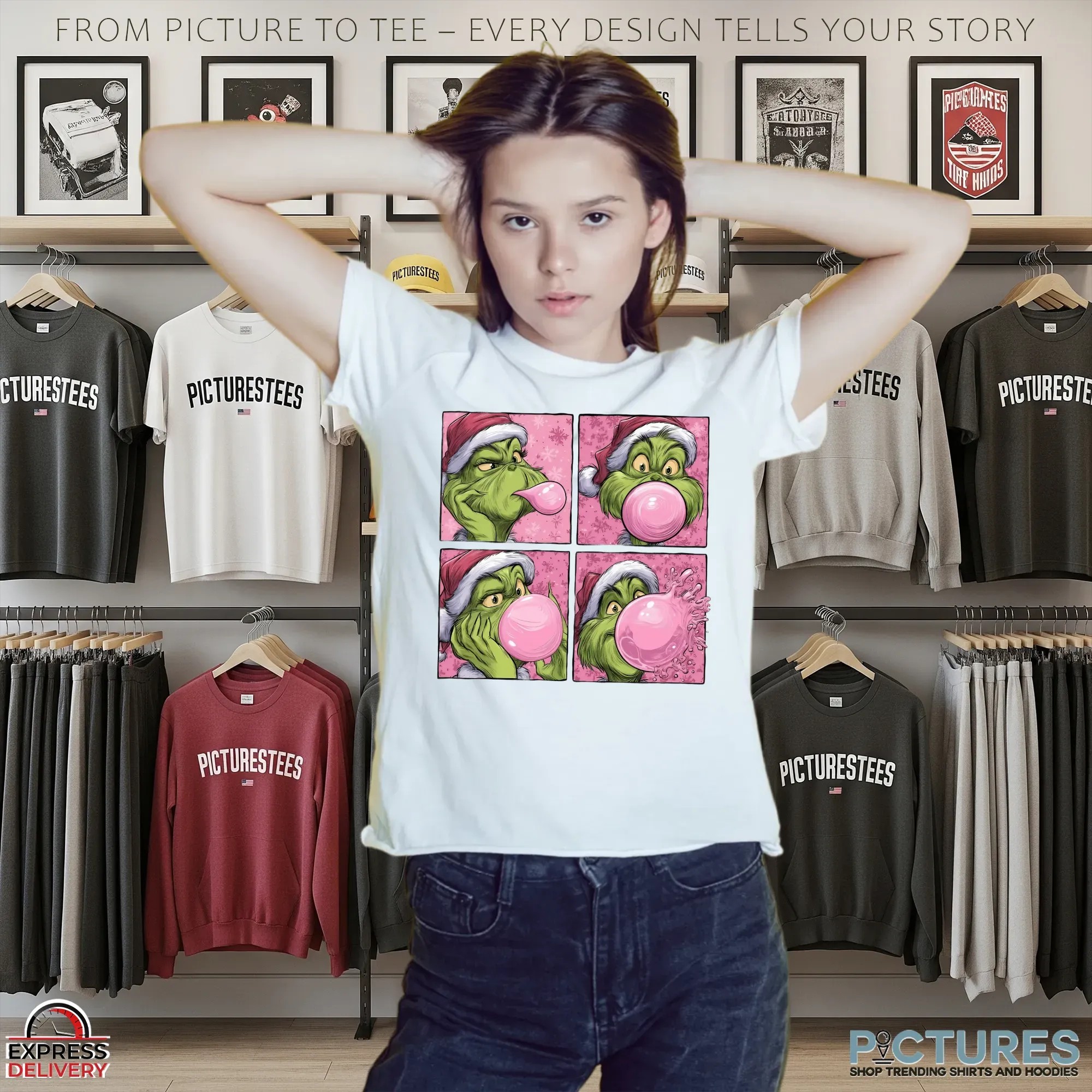 Grinch Christmas Bubble Pink Gum T Shirt