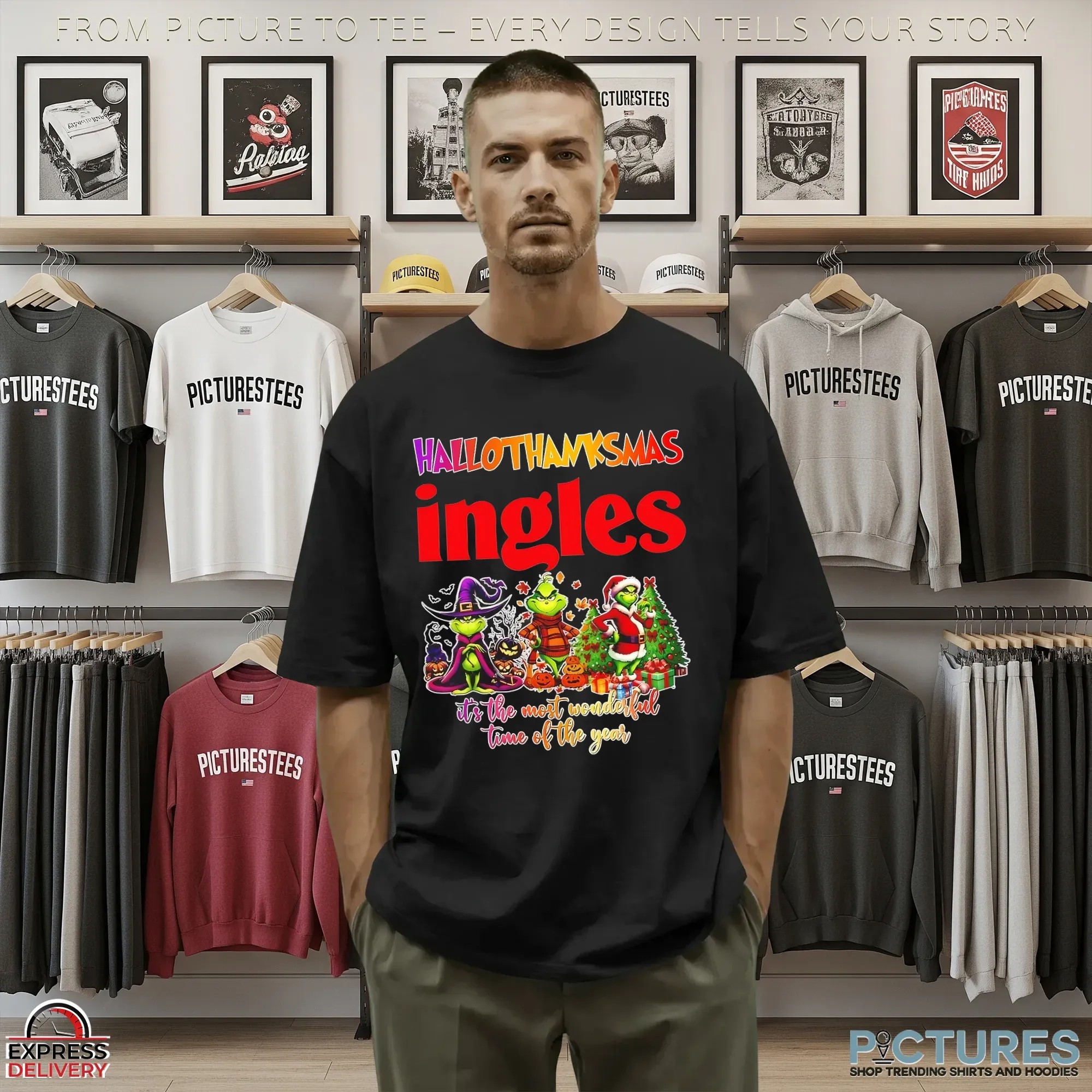 Grinch Hallothanksmas Ingles It's The Most Wonderful Time Of The Year Christmas Mashup T Shirt