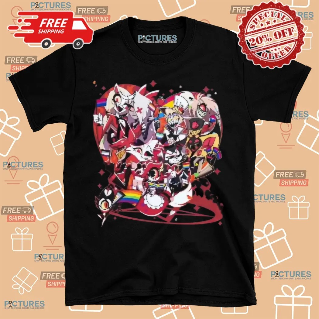 Hazbin Hotel Lucifer Is Pansexual Husk Is Pansexual Sir Pentious Is Bisexual Cherri Bomb Is Bisexual Niffty Is A Straight Ally Shirt