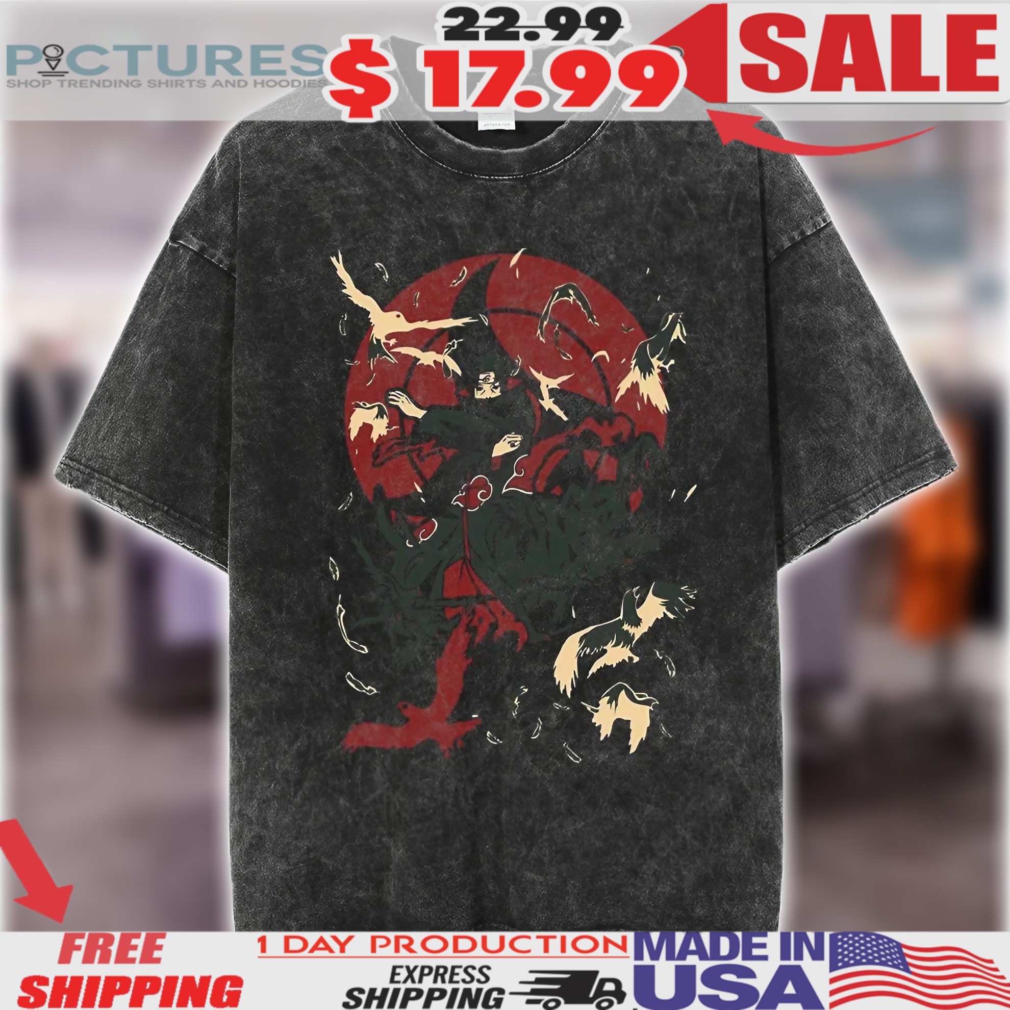 Itachi With Crows Moonlit Silhouette Naruto Anime Shirt