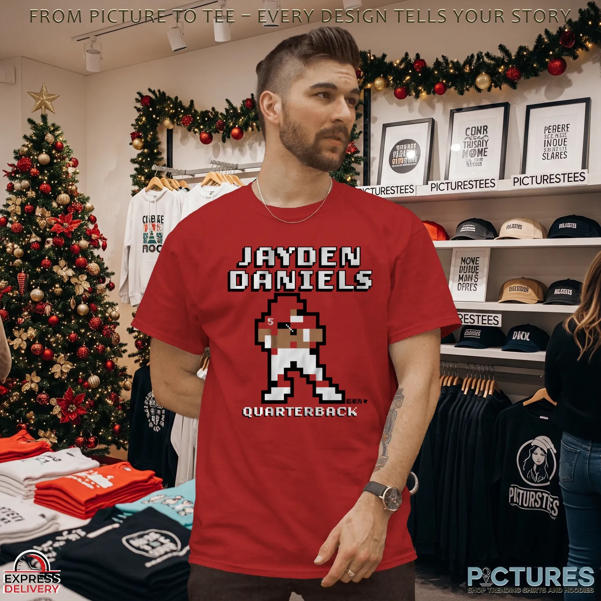 Jayden Daniels QB Retro Baller Pixel Art T Shirt