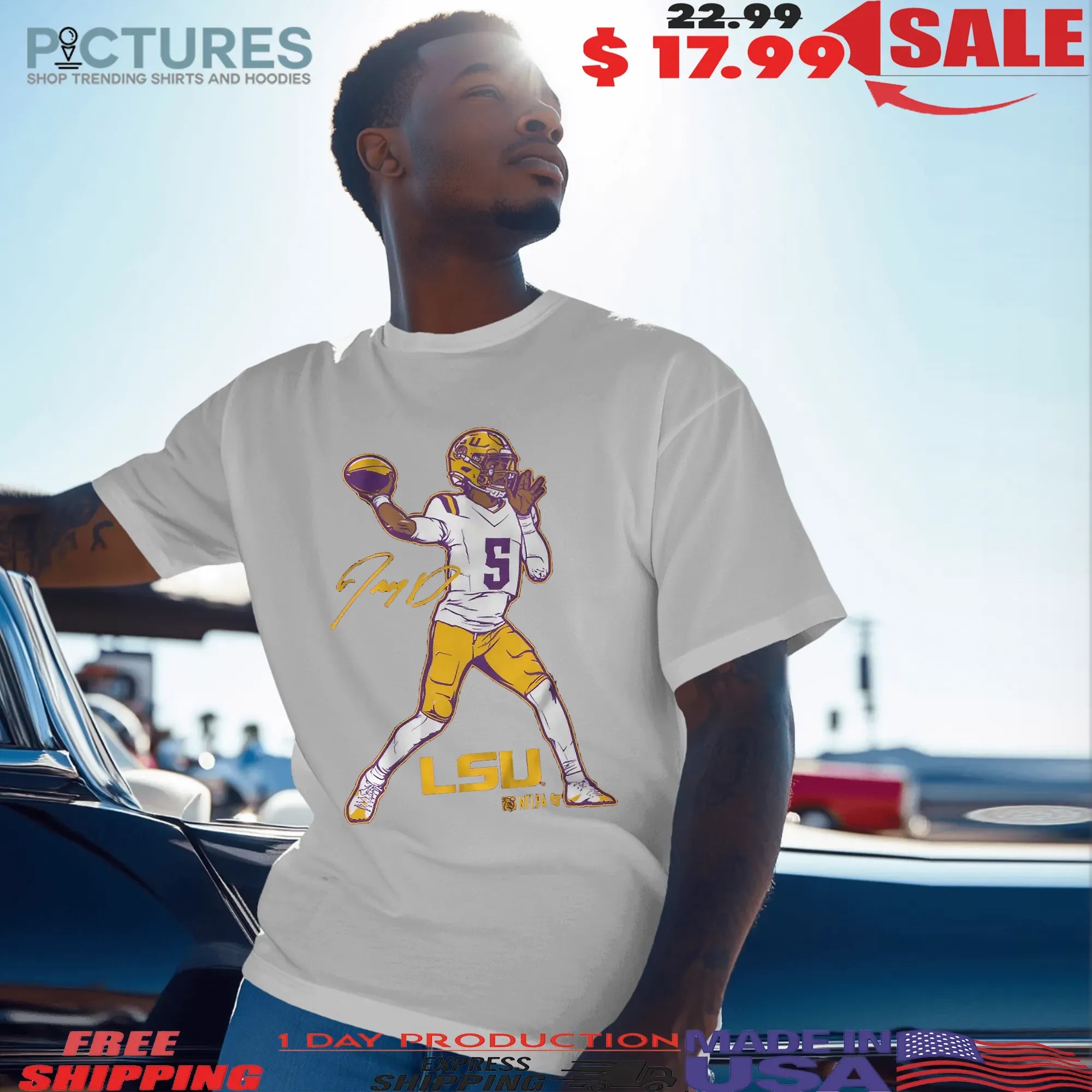 LSU Football Jayden Daniels Superstar Pose T Shirt