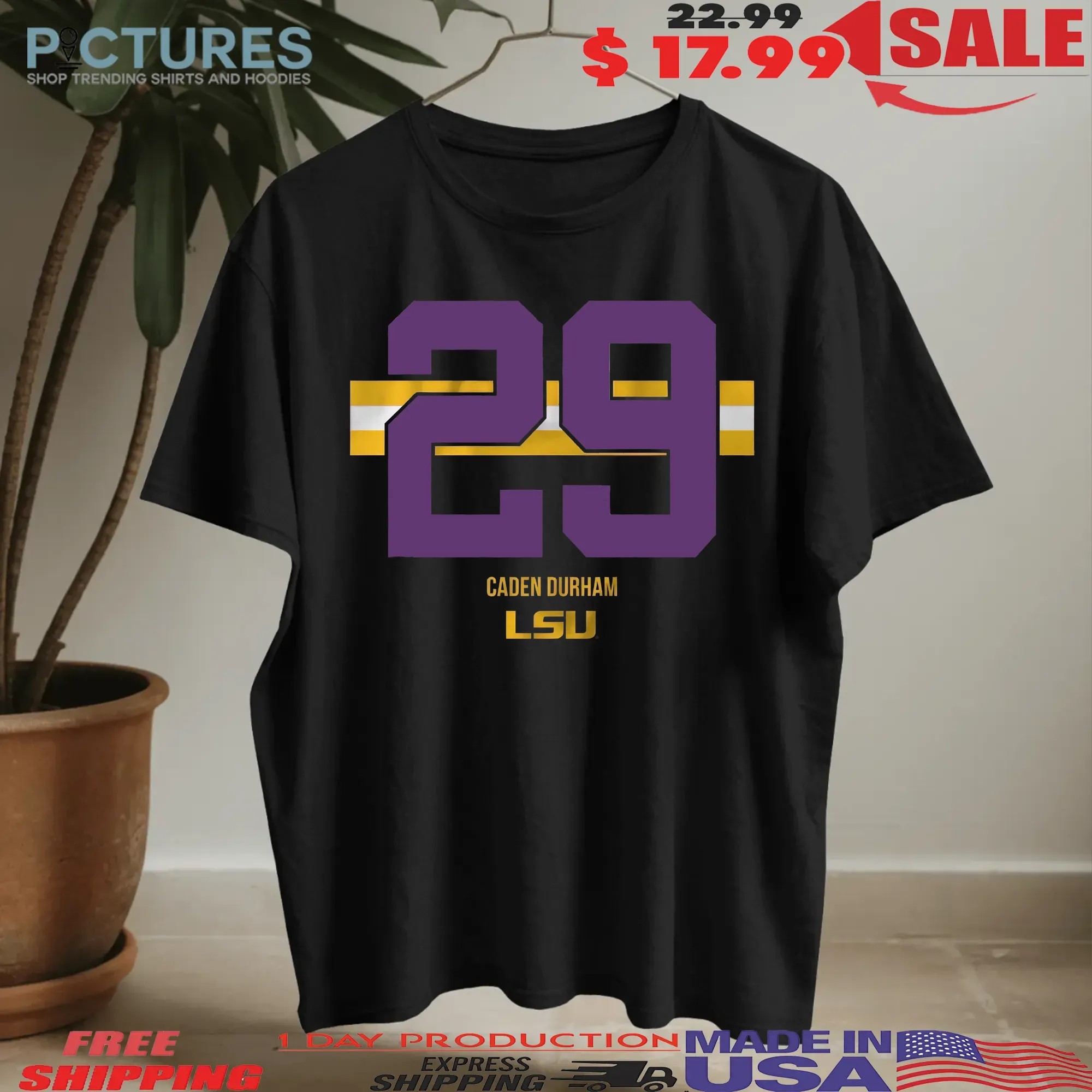LSU Tigers Football Caden Durham 29 Stripe T Shirt