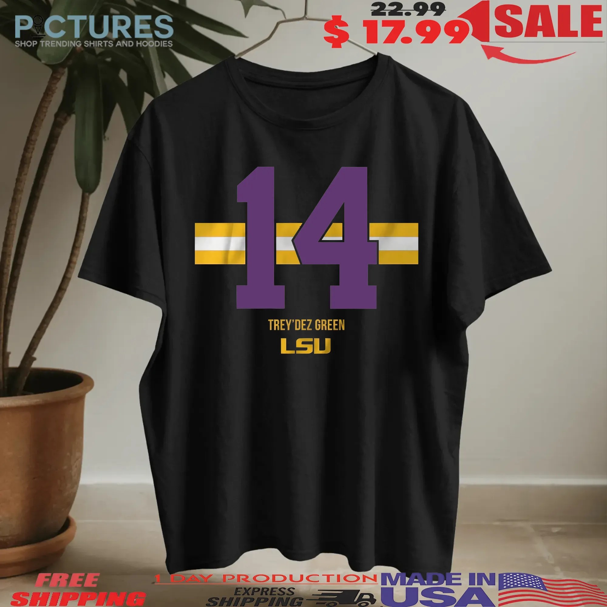 LSU Tigers Football Trey'Dez Green 14 Stripe T Shirt