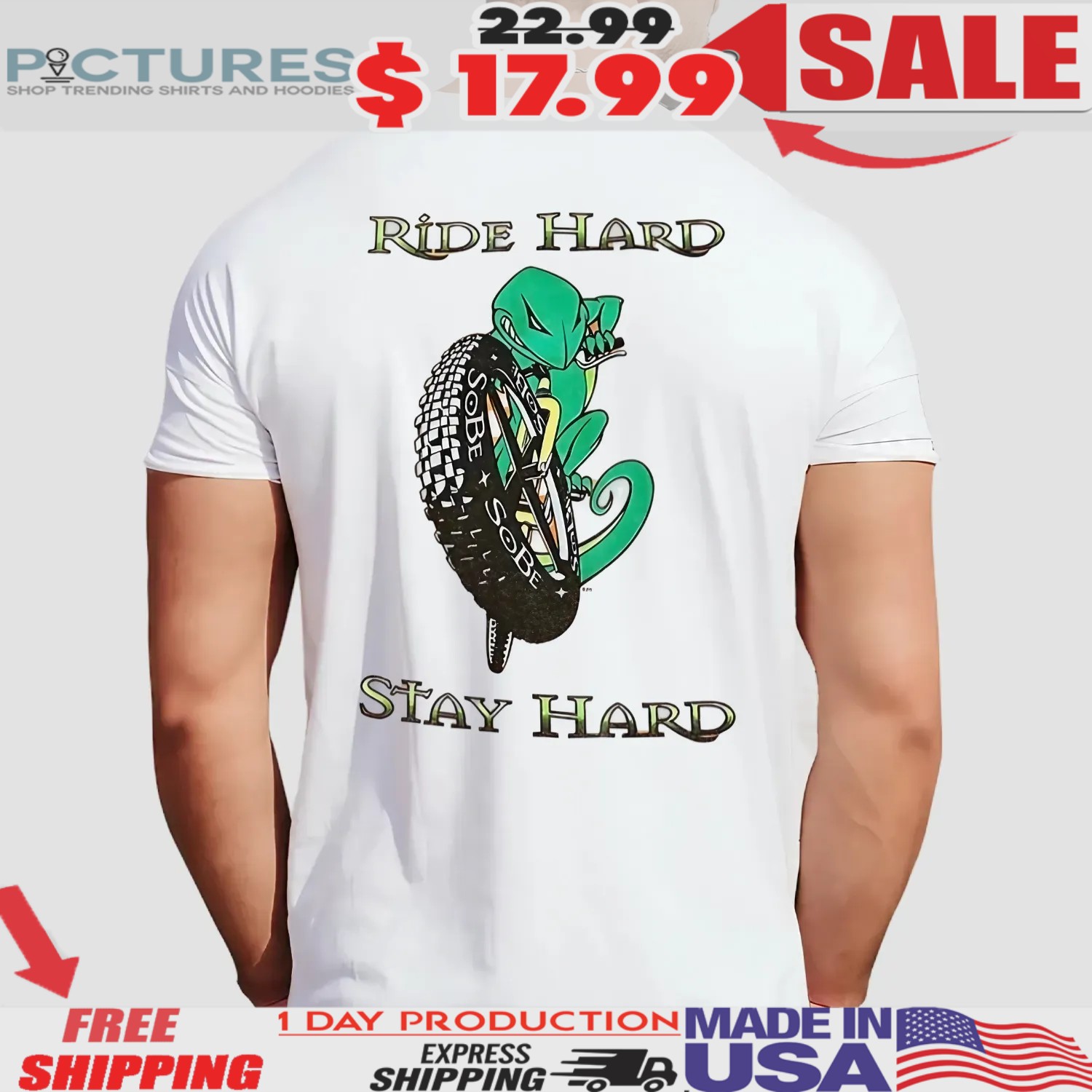 Lizard Riding Bike Ride Hard Stay Hard T Shirt