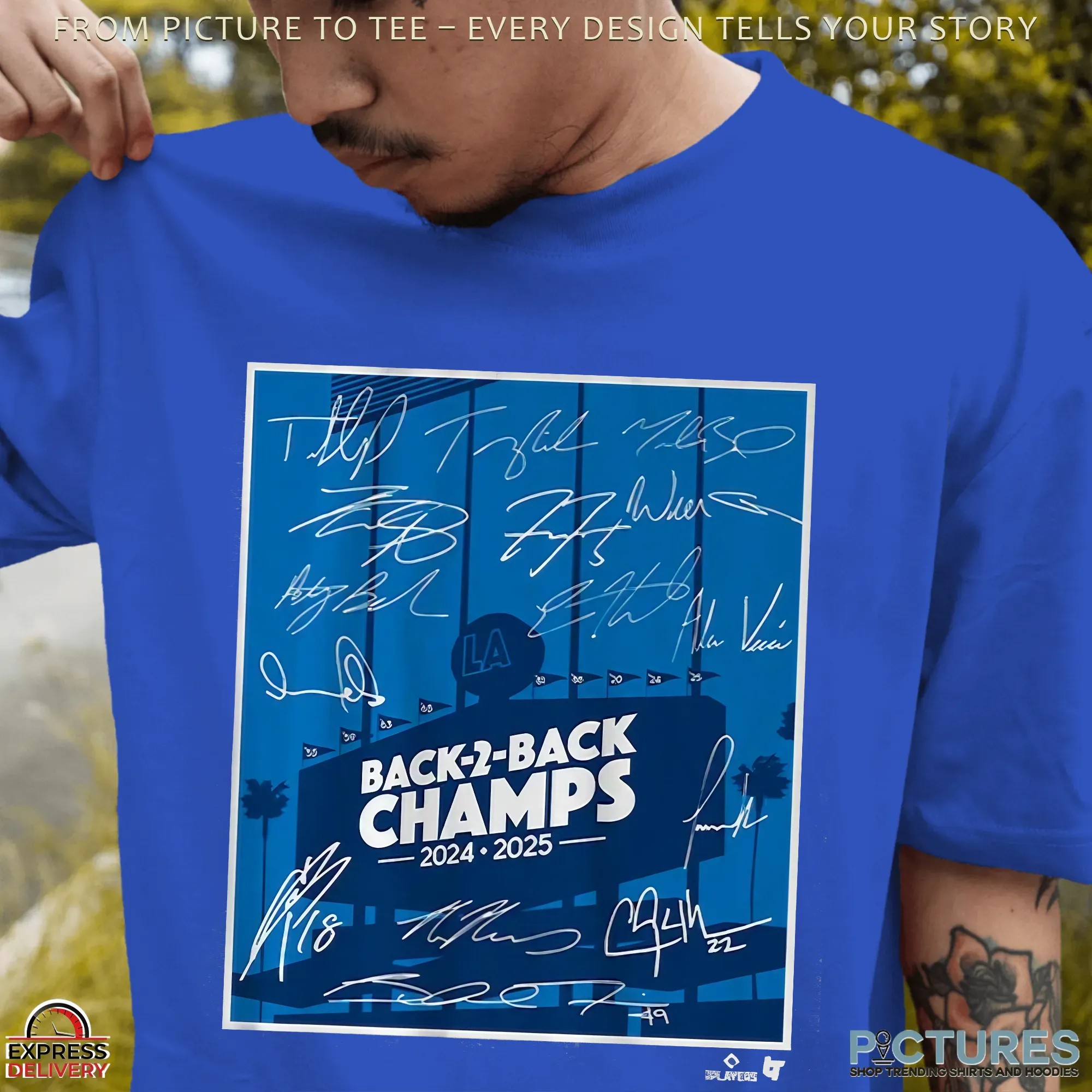 Los Angeles Dodgers Baseball 2024 2025 Back-to-Back Champs Players Signatures T Shirt