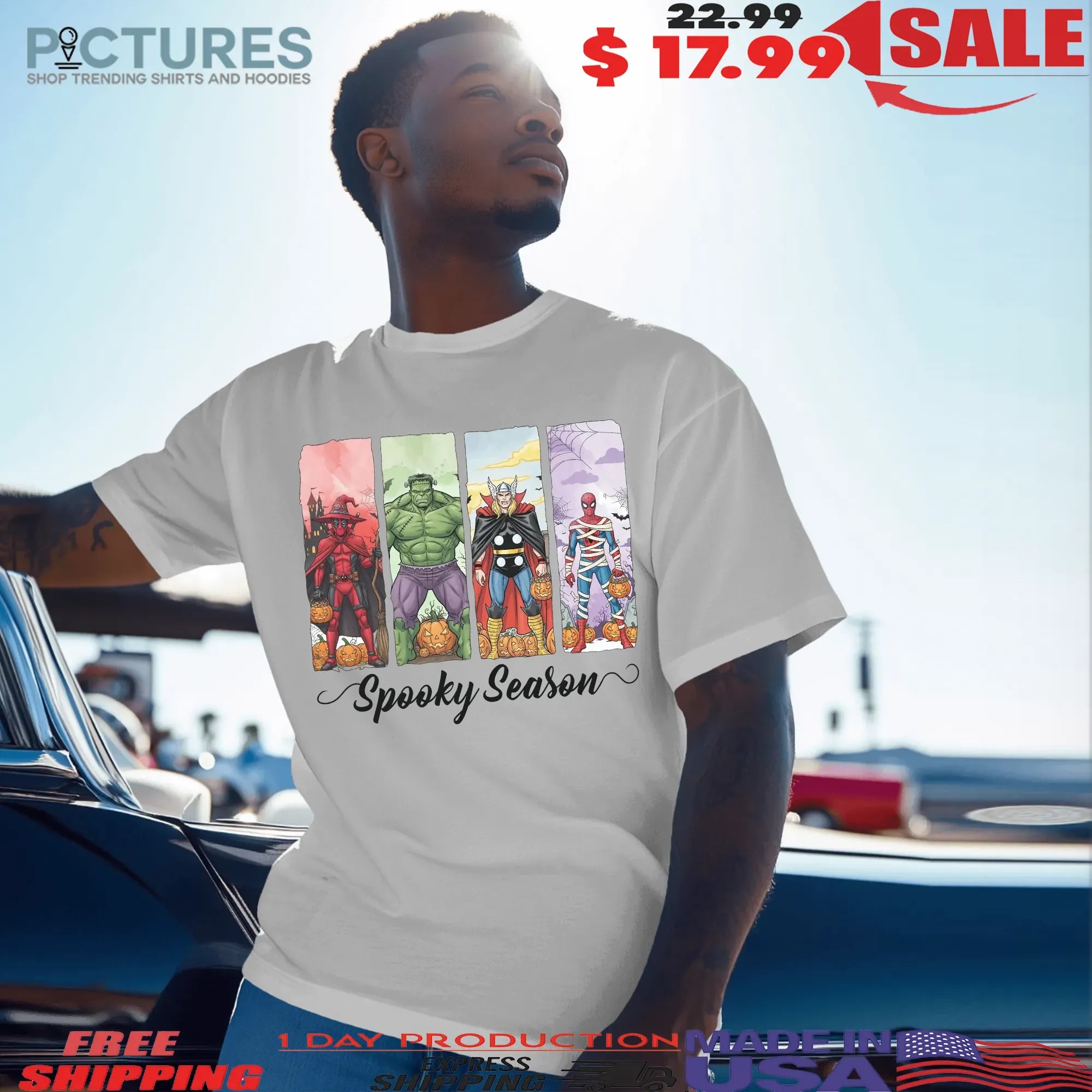 Marvel Avenger Spooky Season Superhero Deadpool Hulk Spiderman Pumpkin Halloween Party T Shirt