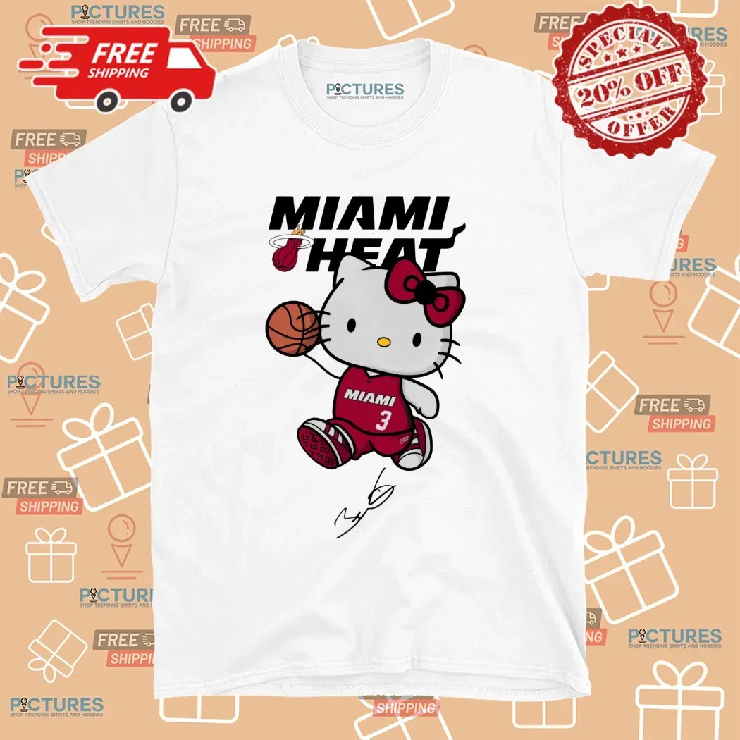 Miami Heat Basketball Dwyane Wade Hello Kitty Signature T Shirt 8 Miami Heat Basketball Dwyane Wade Hello Kitty Signature T Shirt