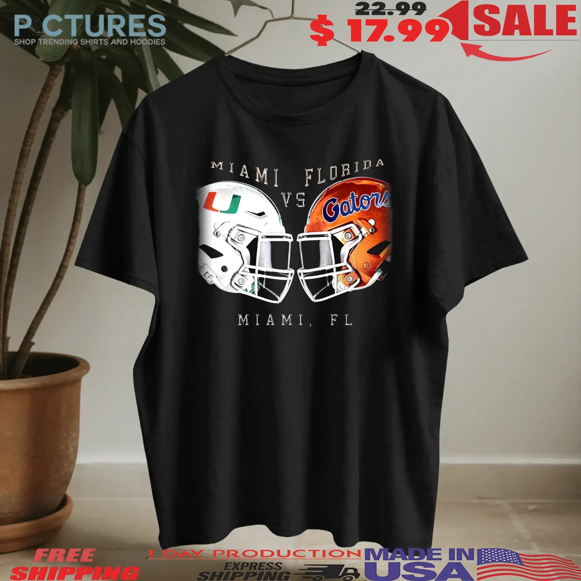 Miami Hurricanes Men's Head To Head Helmet T Shirt