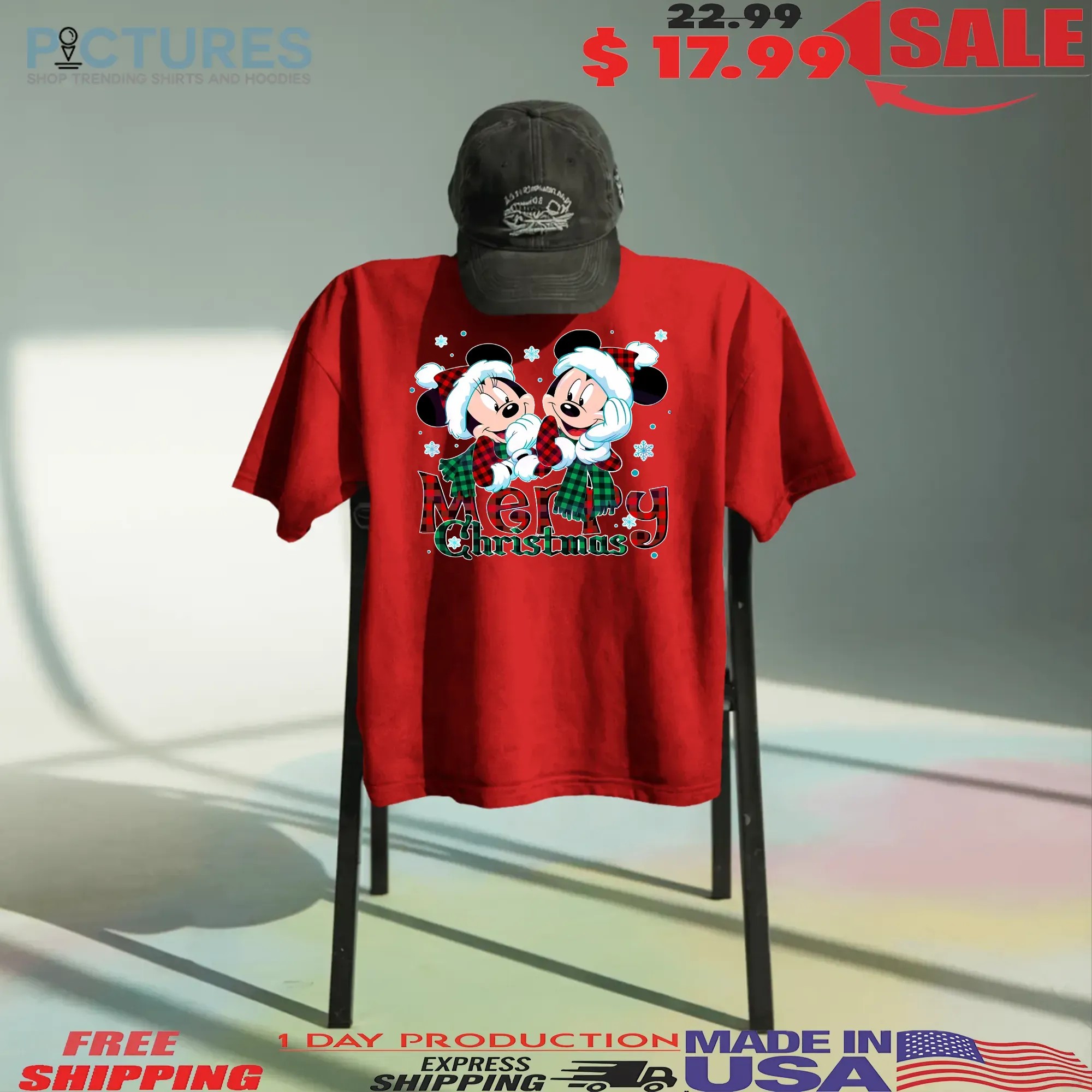 Mickey And Minnie Merry Christmas Plaid T Shirt