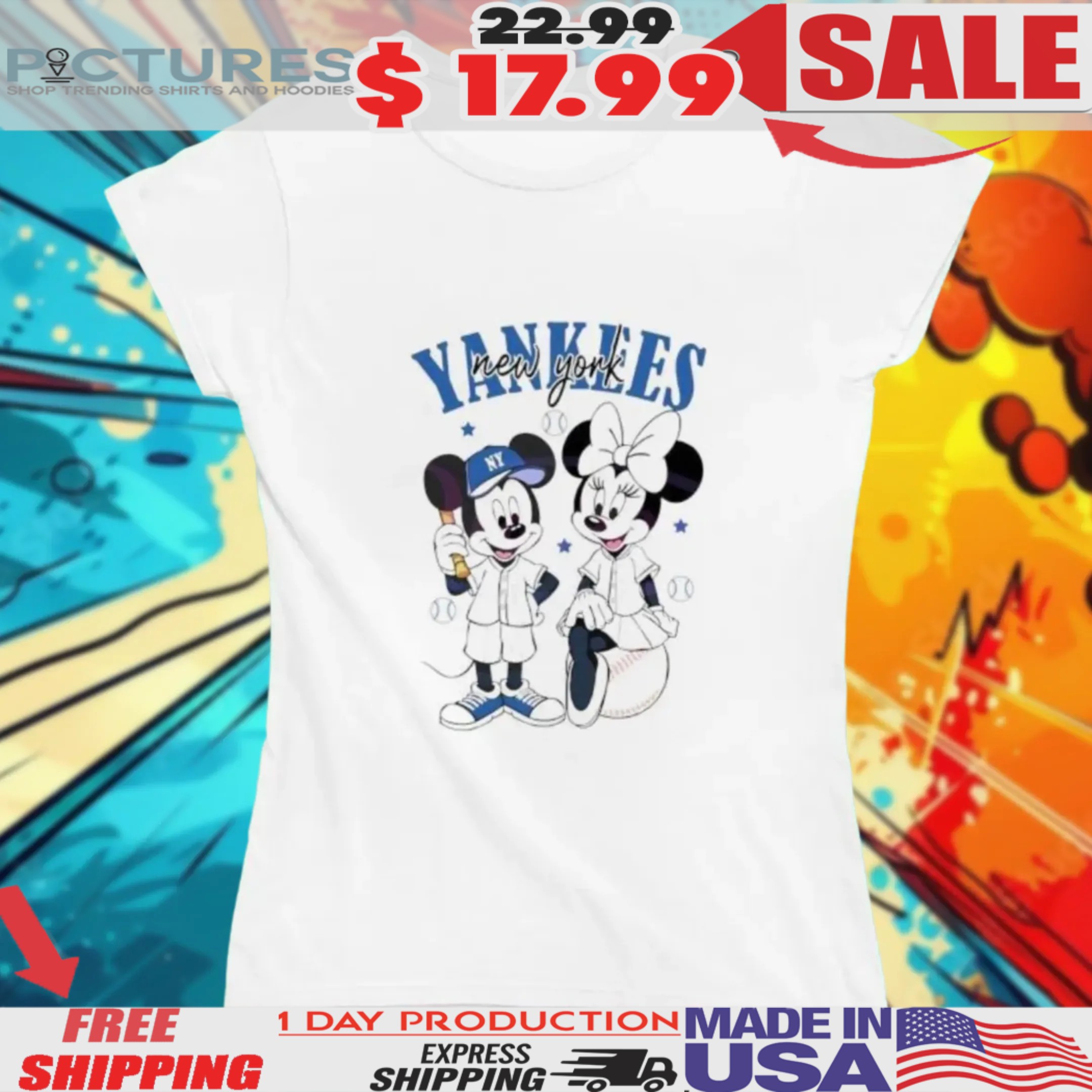 Mickey Minnie Mouse New York Yankees Baseball Shirt 2 Mickey Minnie Mouse New York Yankees Baseball Shirt