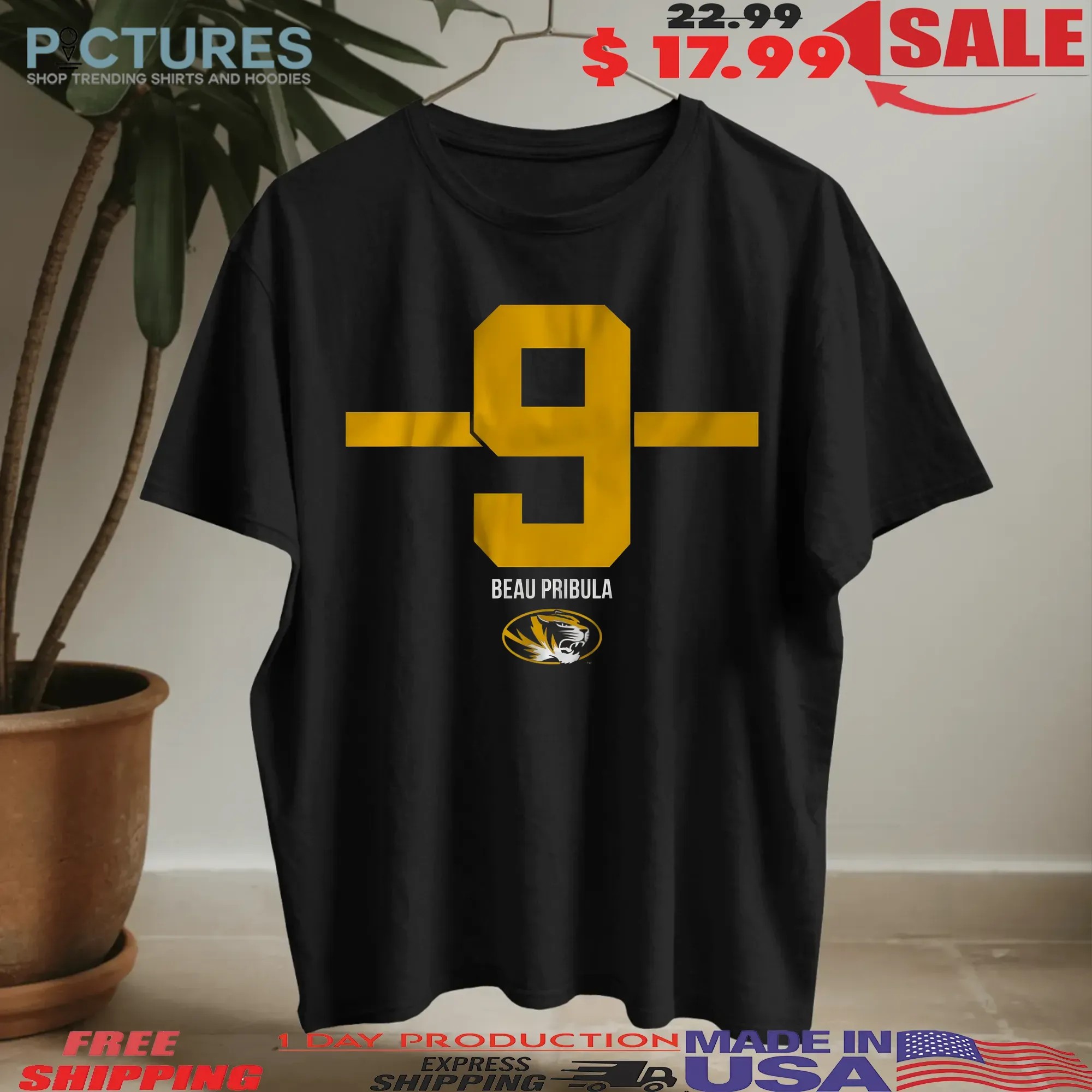 Missouri Tigers Football Beau Pribula 9 Stripe T Shirt