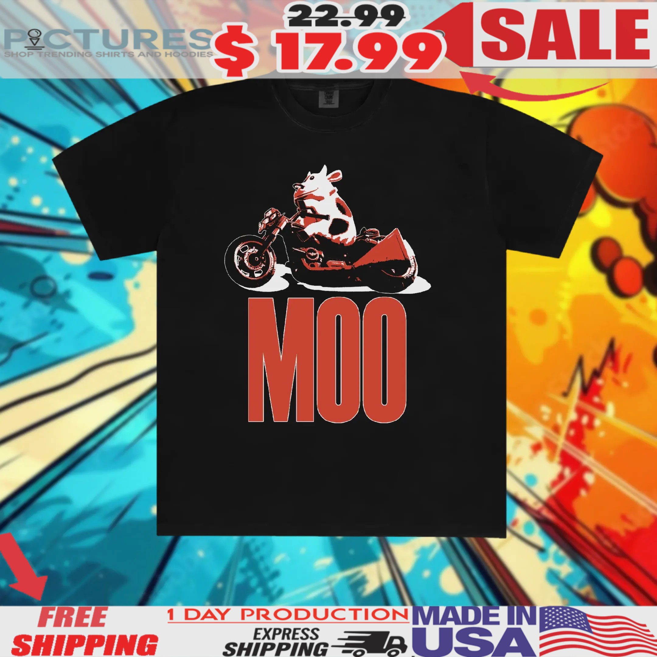 Moo Cow On Motorcycle Shirt