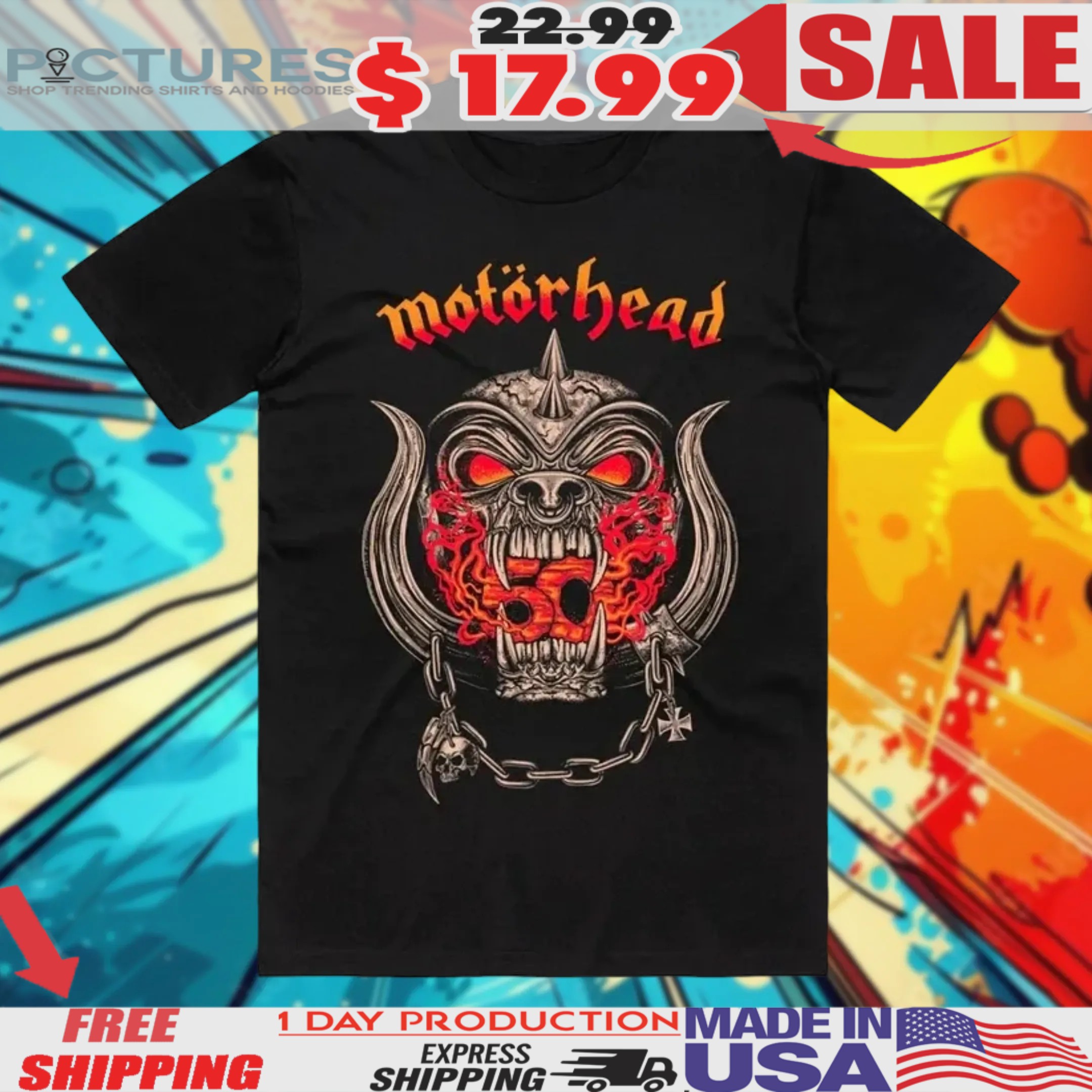 Motorhead 50Th Warpig Flames Shirt