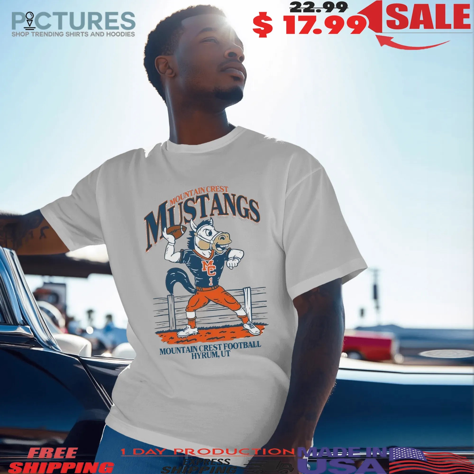 Mountain Crest Mustangs Football Hyrum UT Mascot Graphic T Shirt