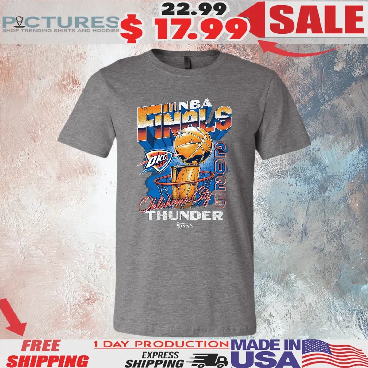 Oklahoma City Thunder 2025 NBA Finals Vintage Hoop and Trophy T Shirt