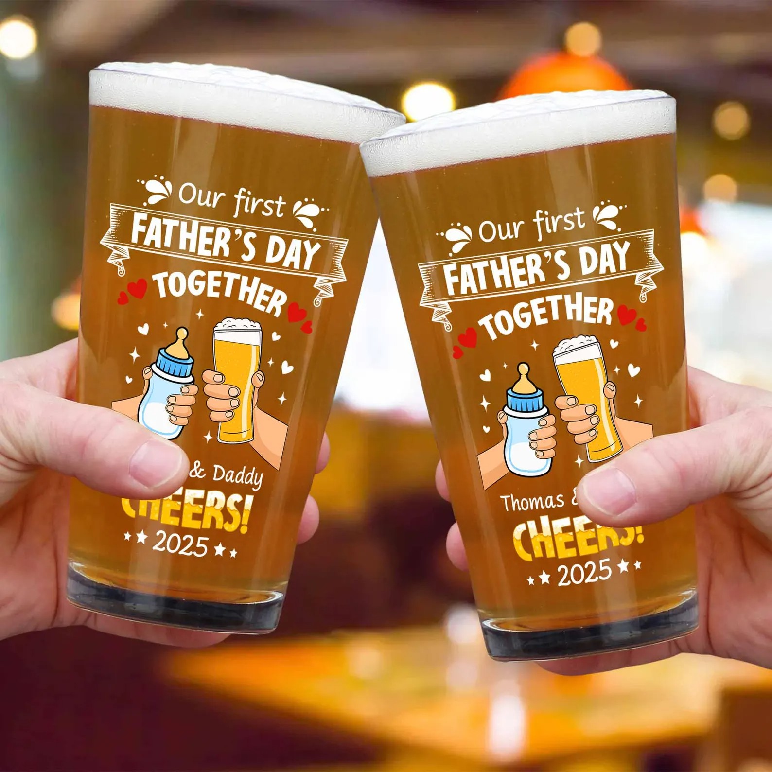 Our First Father's Day Custom Name Beer Glass 3 Our First Father's Day Custom Name Beer Glass