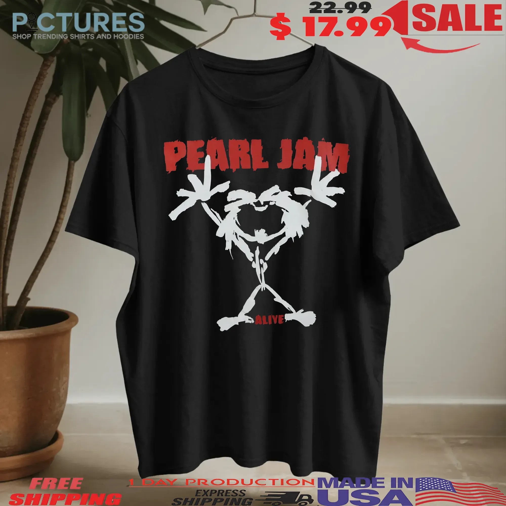 PEARL JAM USA ALIVE Rock Band Graphic T Shirt