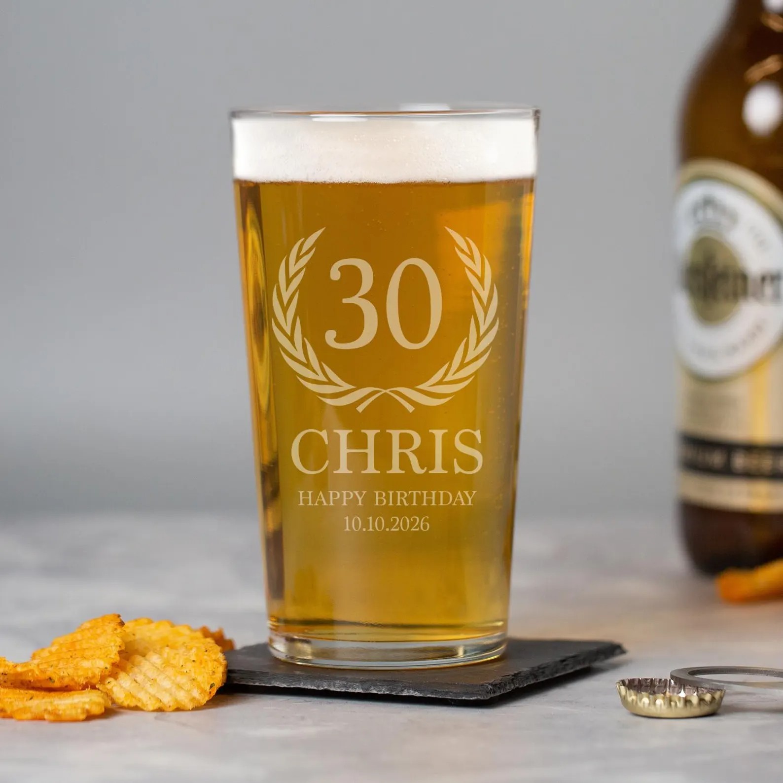 Personalised Birthday Mens Dad Son Crest Beer Pint Glass