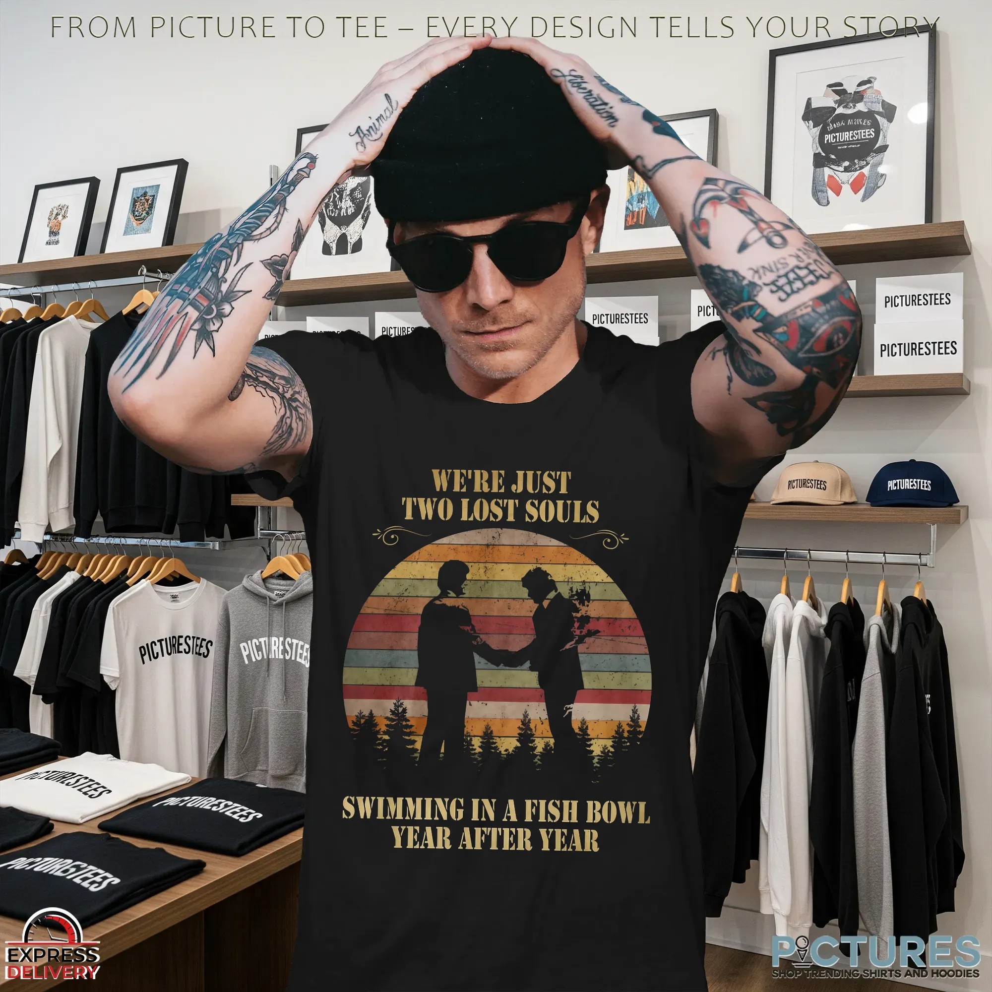 Pink Floyd Wish You Were Here Lyric Two Lost Souls Swimming In A Fish Bowl Vintage Sunset Graphic T Shirt