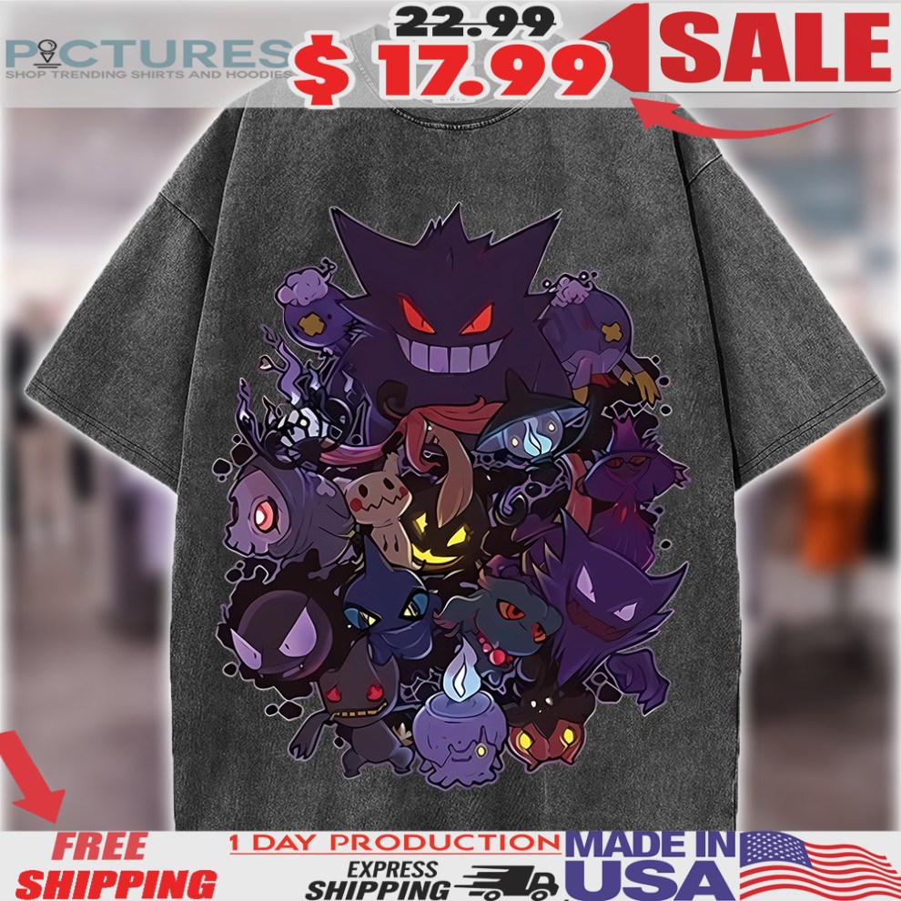 Pokemon Gengar Ghost Attribute Anime Game Shirt