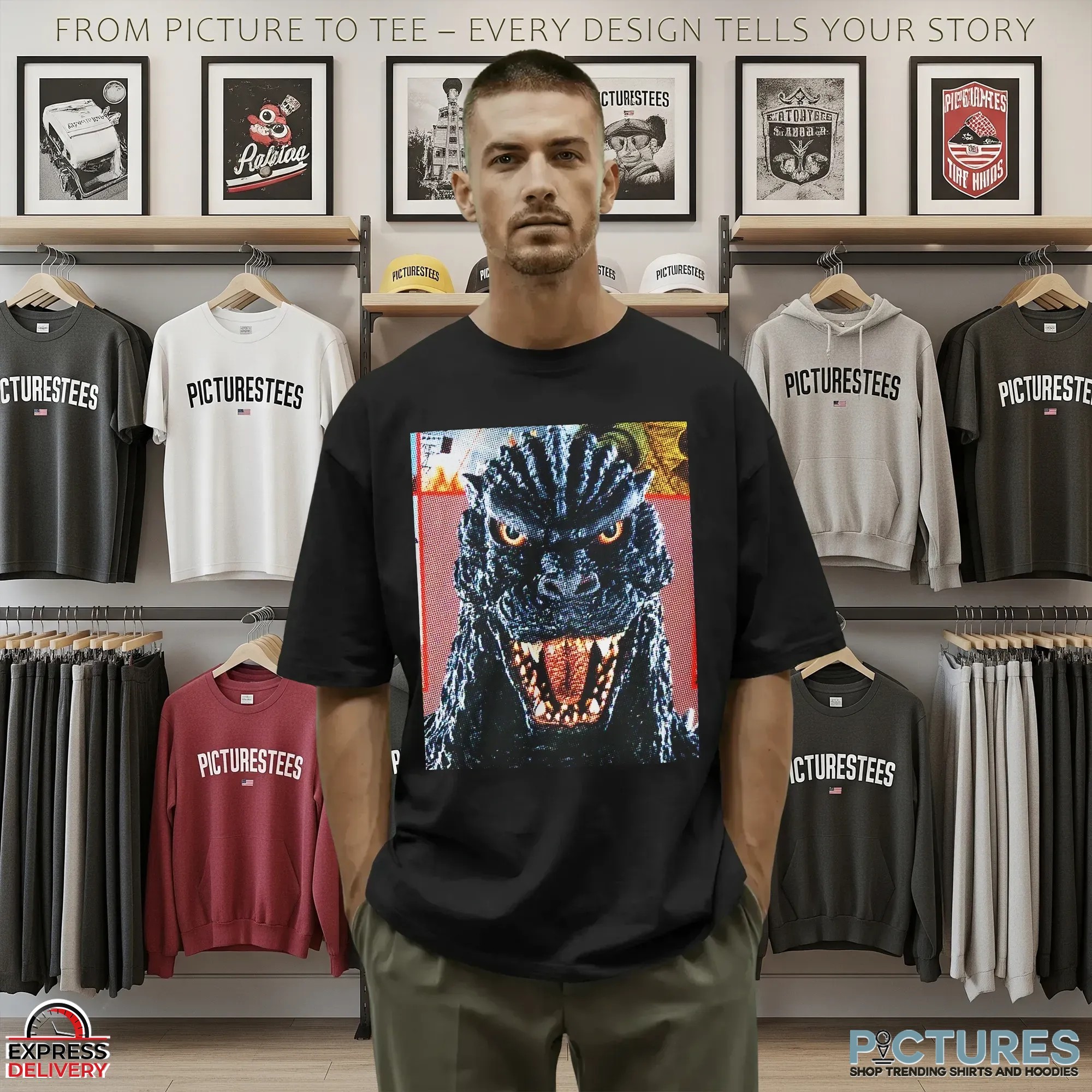 Retro Godzilla Face Japanese Kaiju Monster Graphic T Shirt