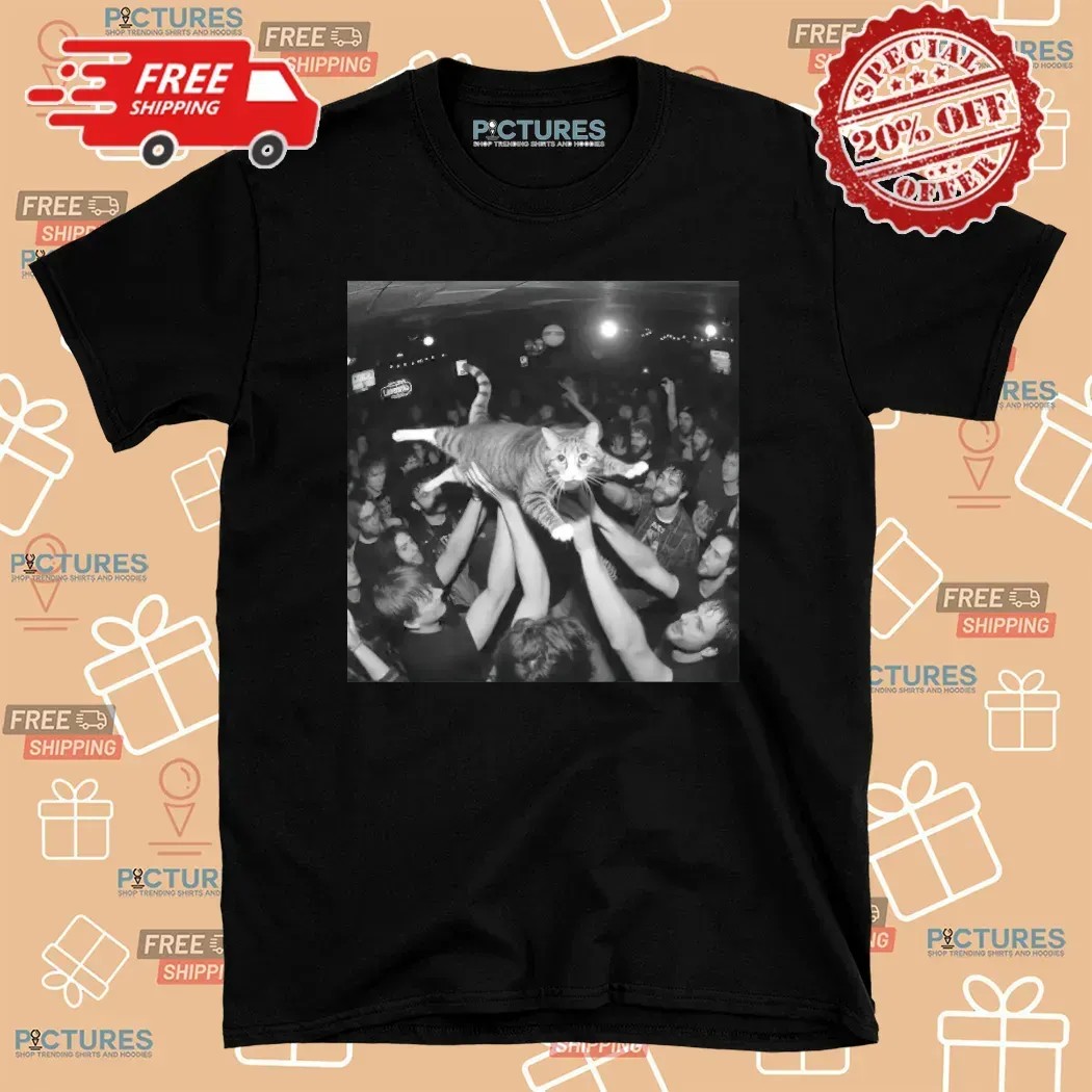 Rock Show Cat Tabby Crowd Surfing Meme T Shirt