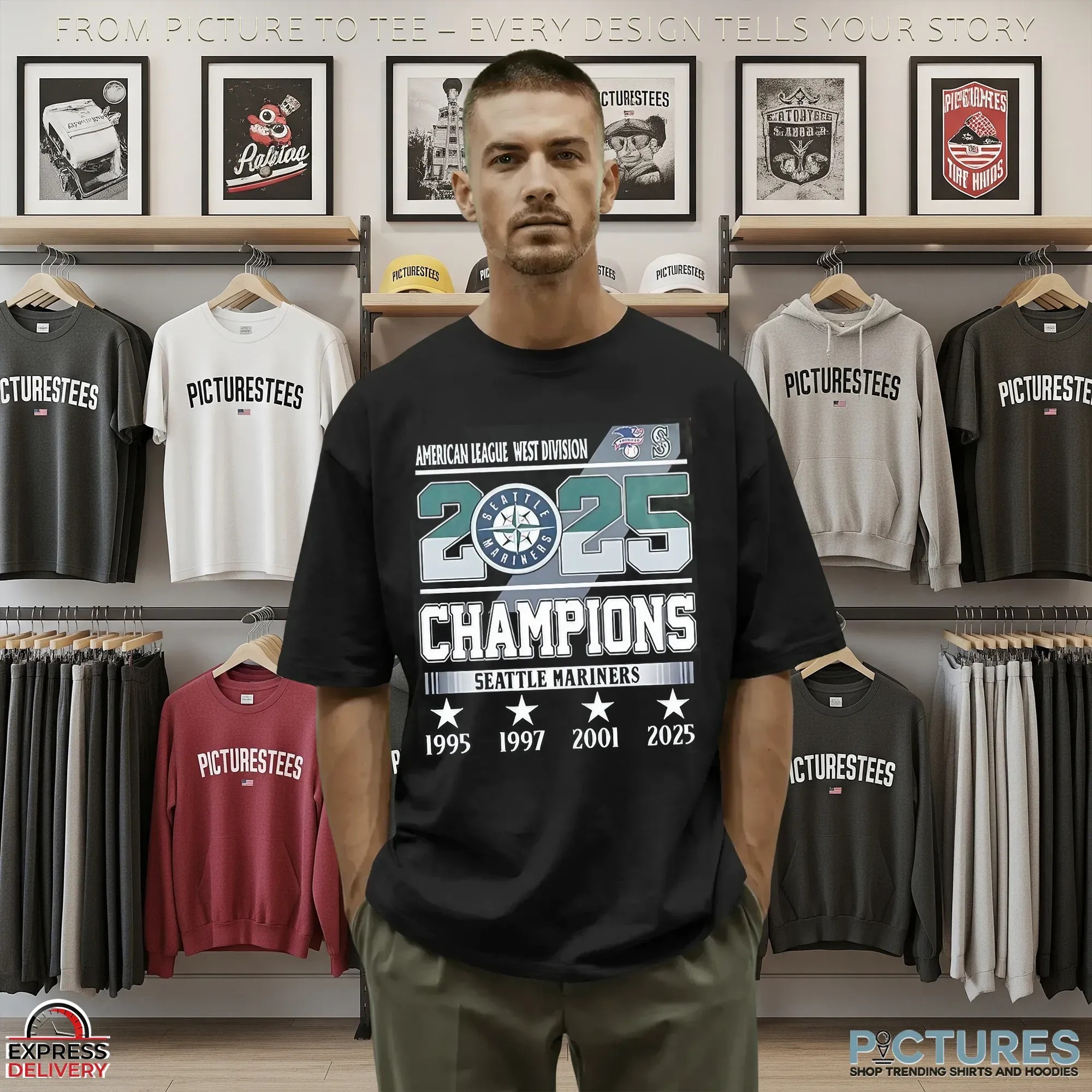 Seattle Mariners 2025 Al West 4x Champions Players Number And Name T Shirt