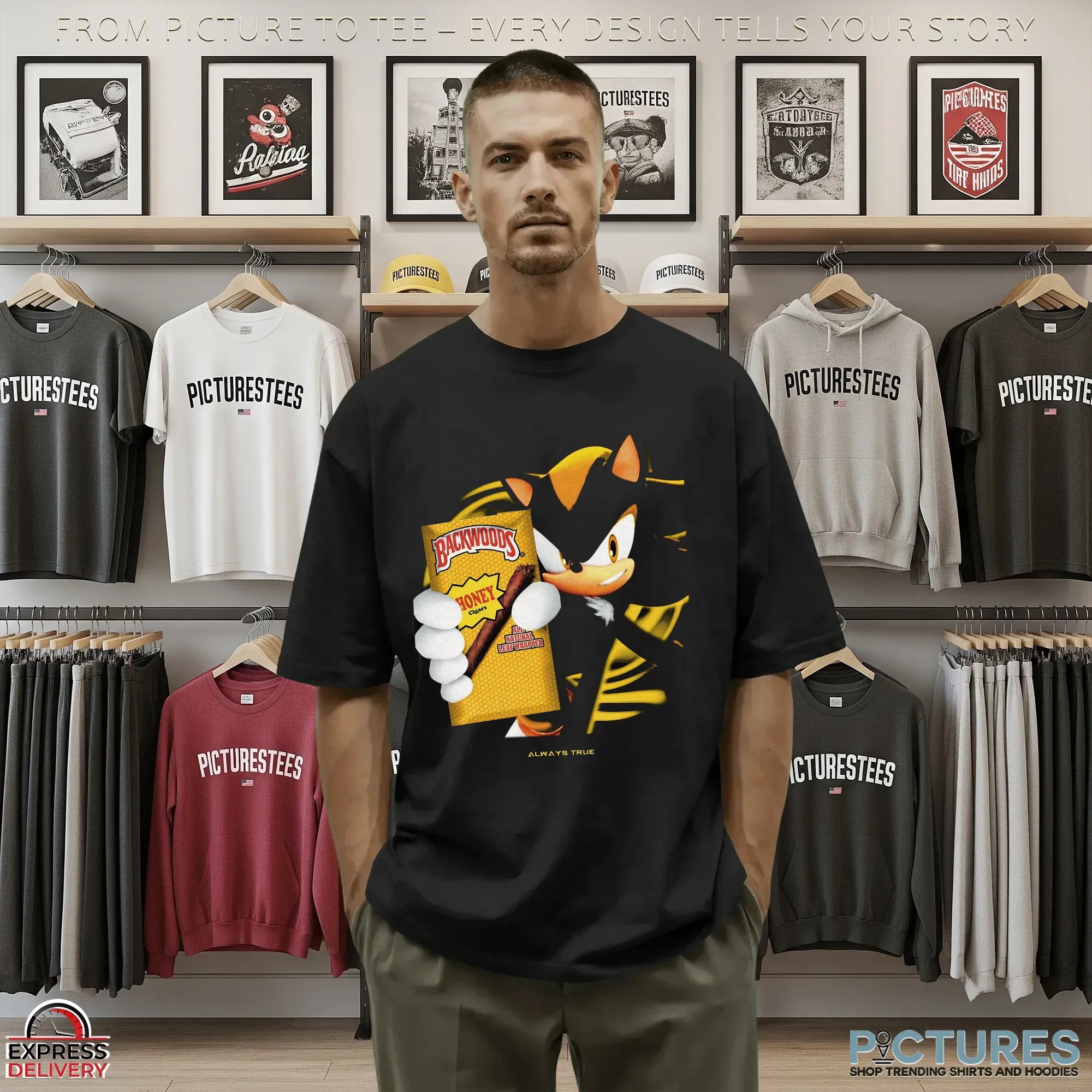 Shadow the Hedgehog x Backwoods Honey Cigars Always True Parody Mashup T Shirt