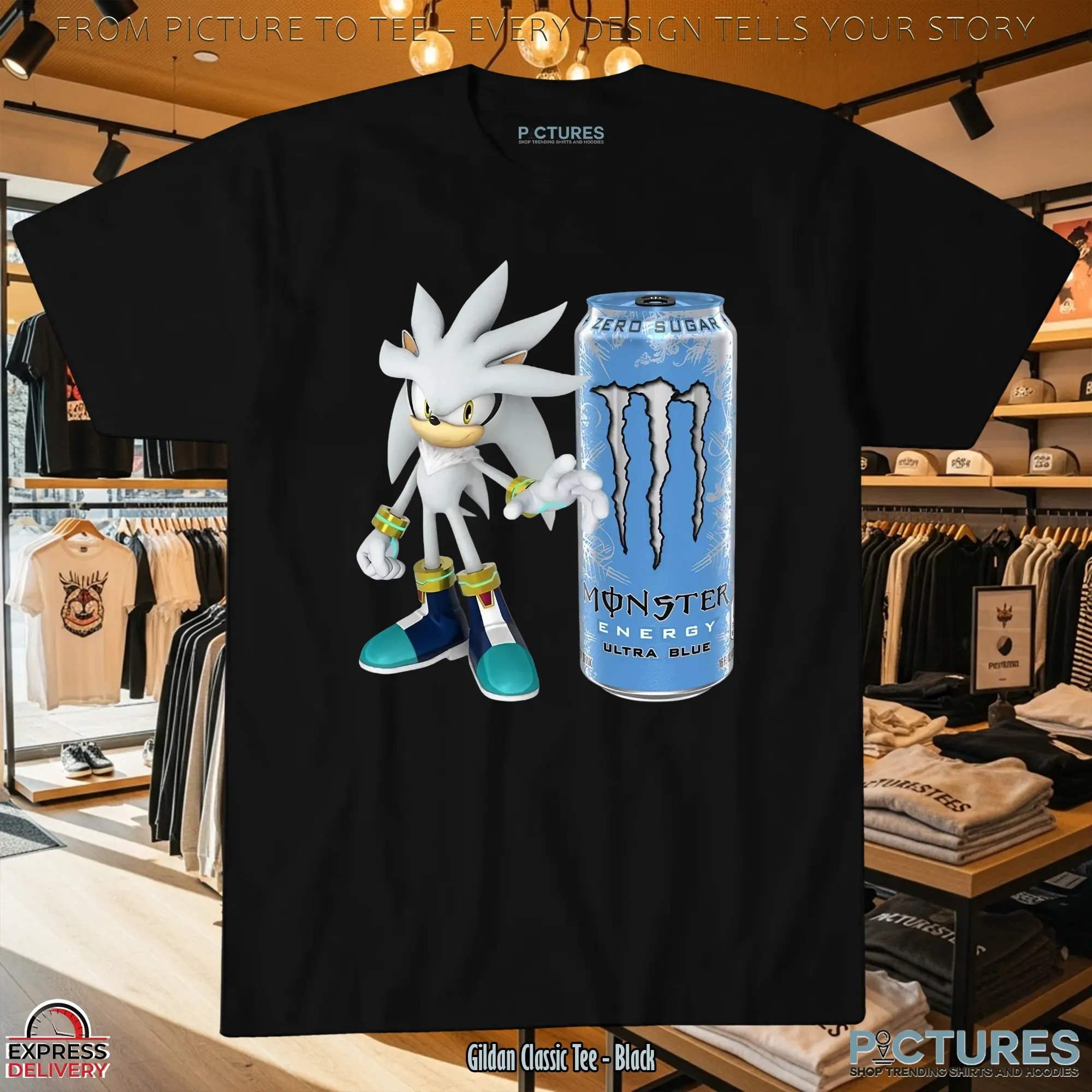 Silver The Hedgehog Monster Energy Ultra Blue Sonic Mashup T Shirt