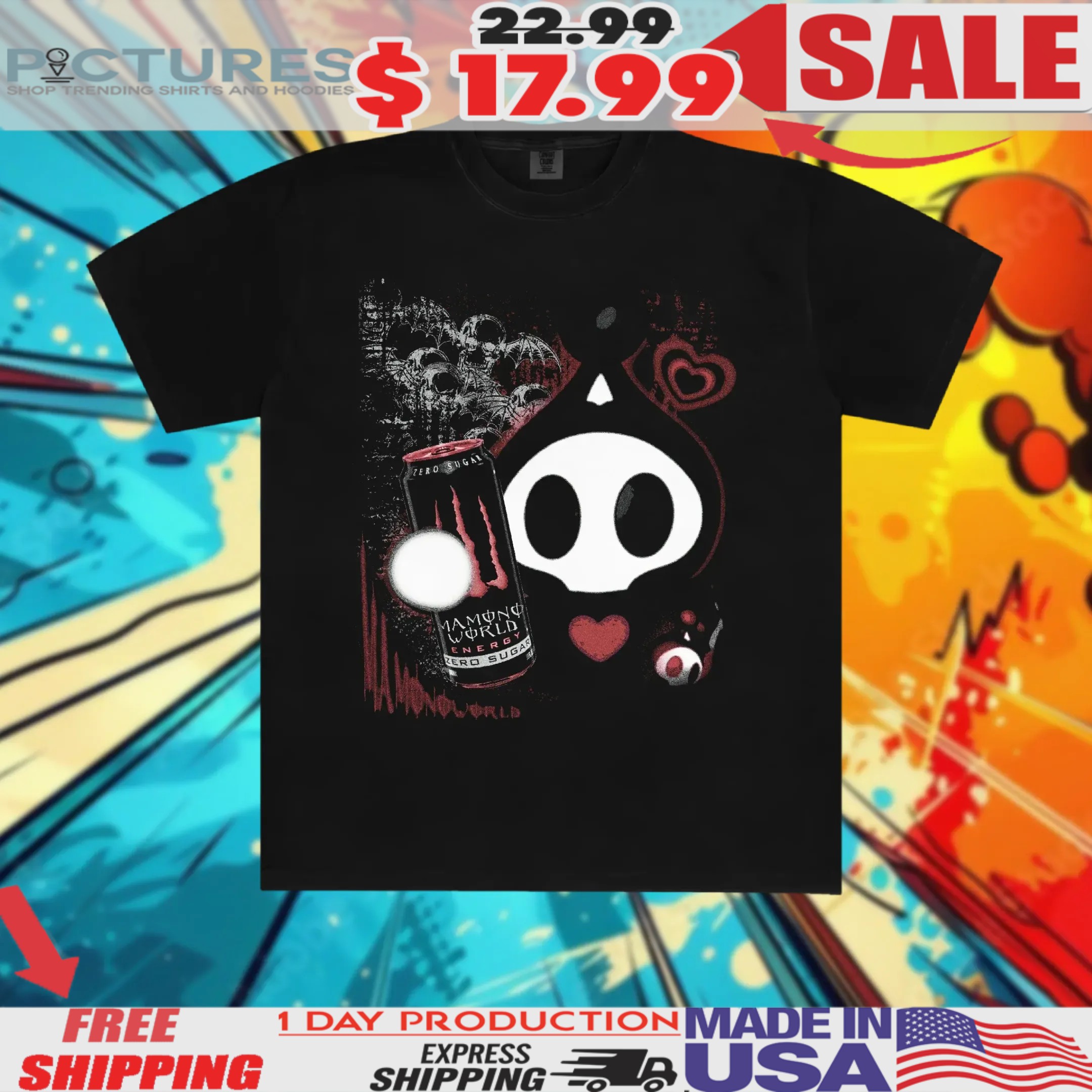 Skelanimal Holding Monster Energy Zero Sugar Shirt